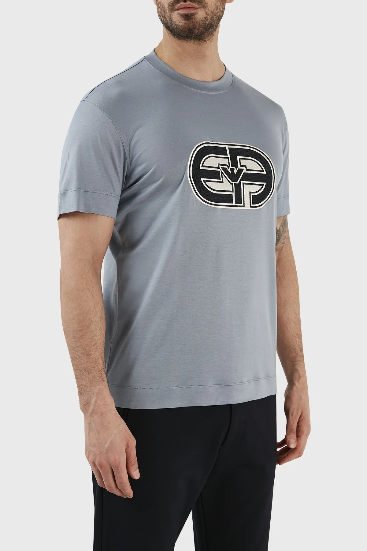 Emporio Armani Logolu Pamuk Karışımlı Bisiklet Yaka Regular Fit Erkek T Shirt 3R1TV4 1JUVZ 0738 MAVİ - 3