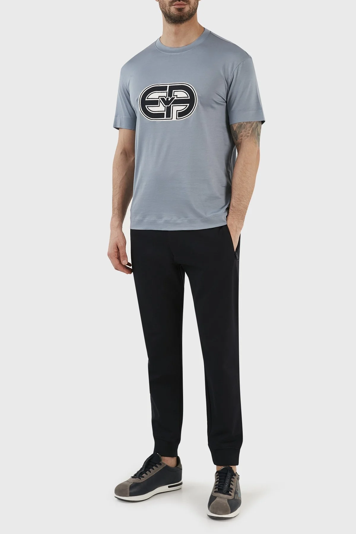 Emporio Armani Logolu Pamuk Karışımlı Bisiklet Yaka Regular Fit Erkek T Shirt 3R1TV4 1JUVZ 0738 MAVİ - 4