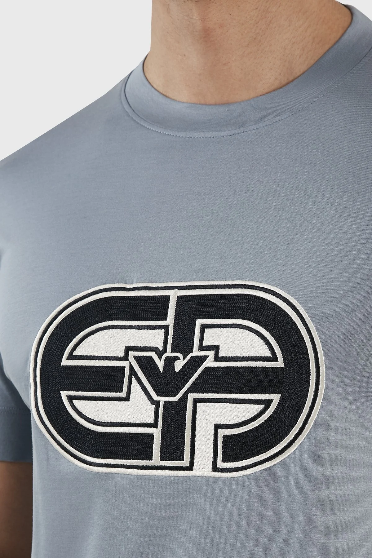 Emporio Armani Logolu Pamuk Karışımlı Bisiklet Yaka Regular Fit Erkek T Shirt 3R1TV4 1JUVZ 0738 MAVİ - 6