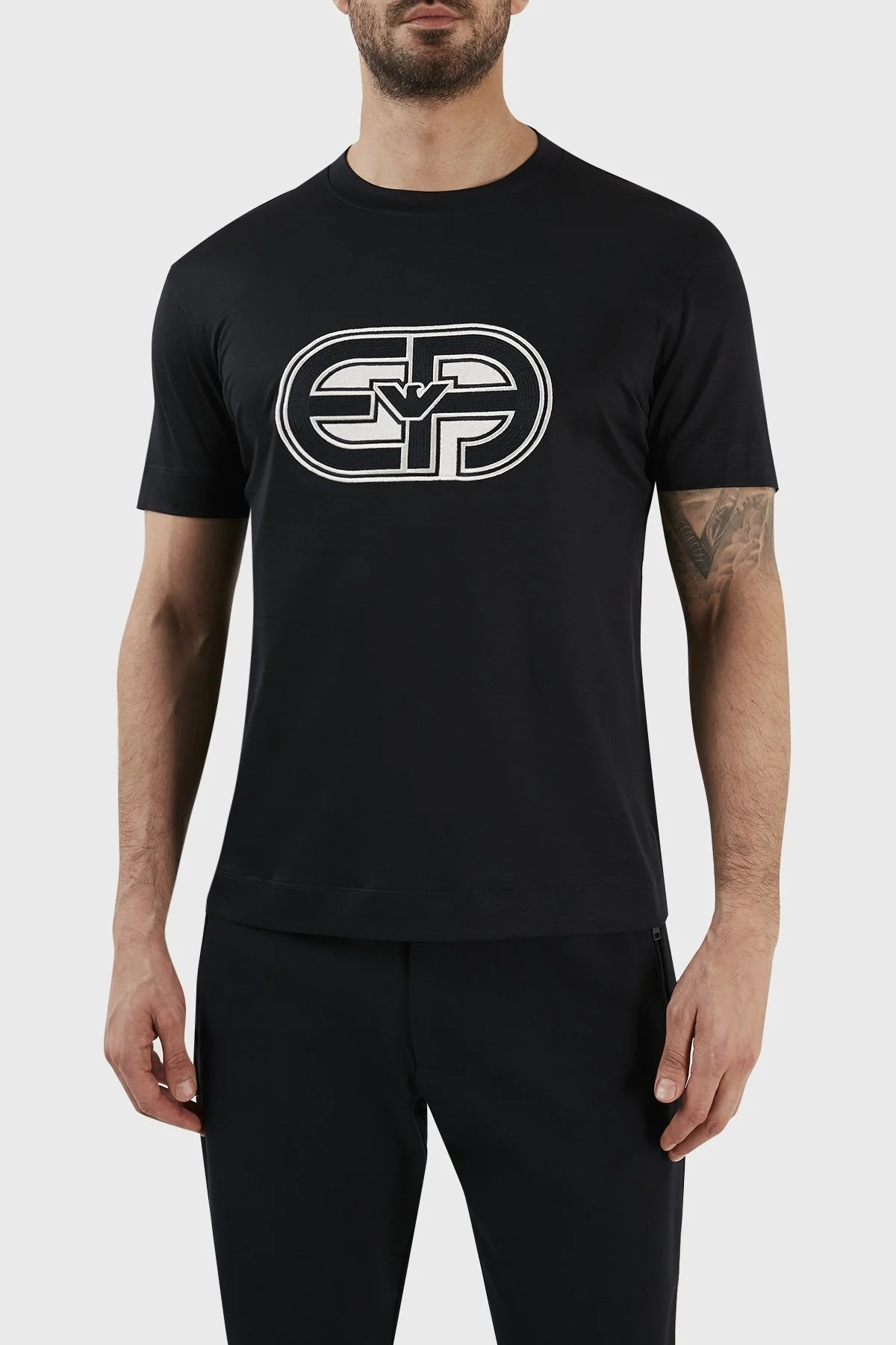 Emporio Armani Logolu Pamuk Karışımlı Bisiklet Yaka Regular Fit Erkek T Shirt 3R1TV4 1JUVZ 0920 LACİVERT - 1