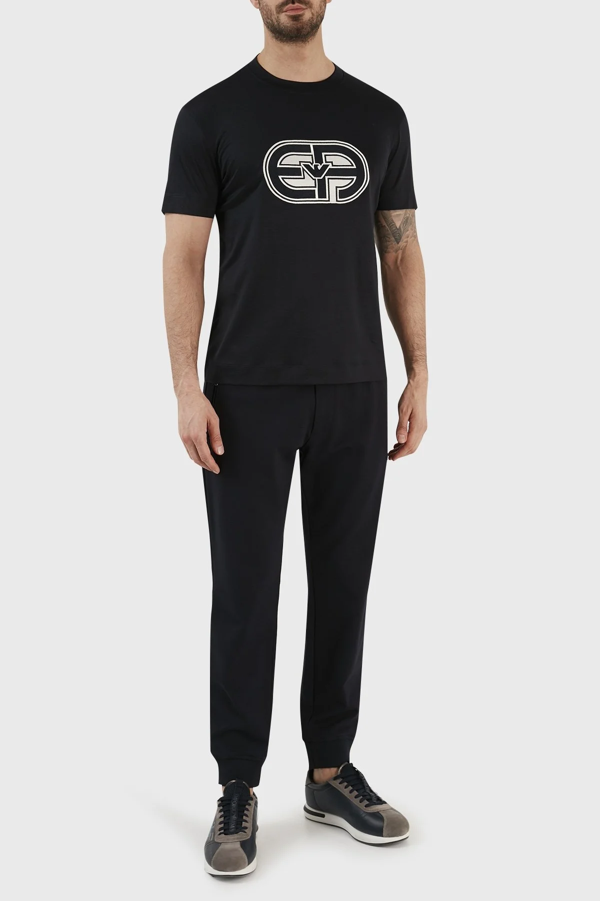 Emporio Armani Logolu Pamuk Karışımlı Bisiklet Yaka Regular Fit Erkek T Shirt 3R1TV4 1JUVZ 0920 LACİVERT - 4