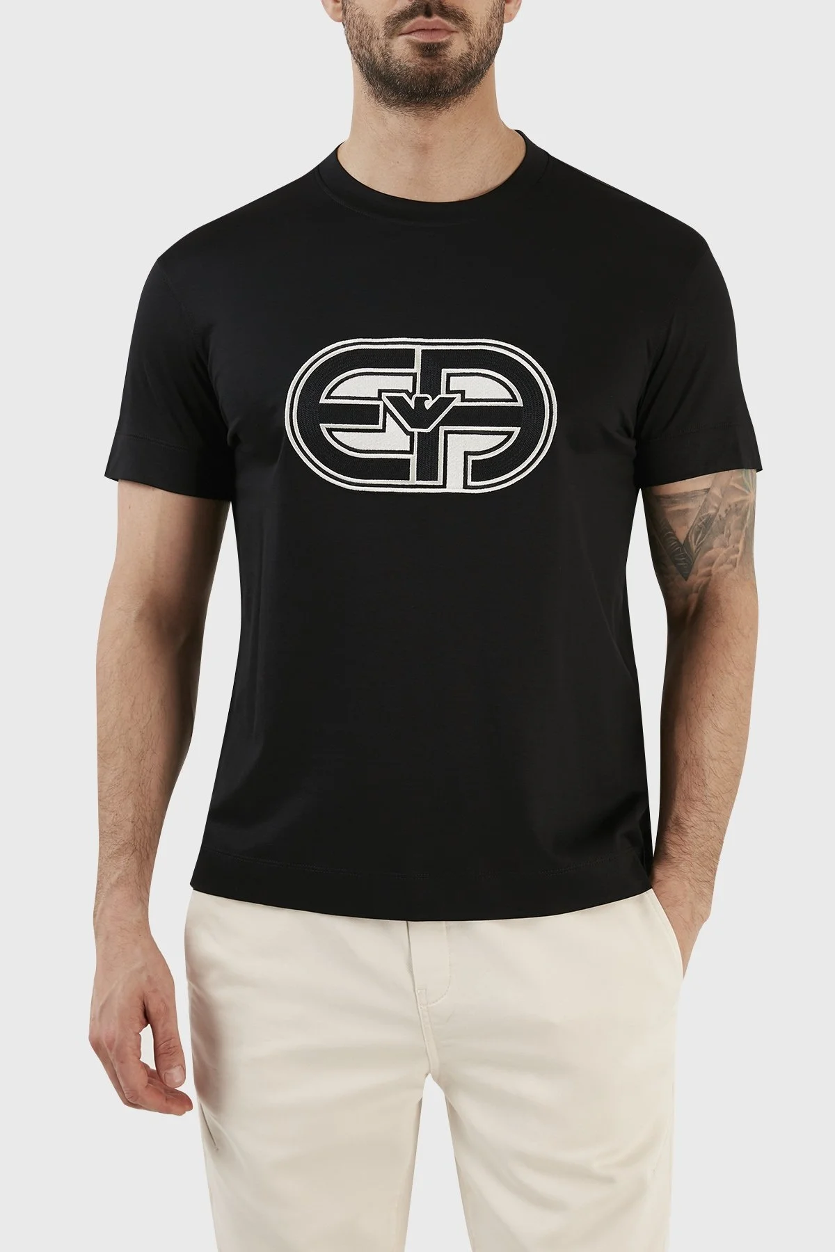 Emporio Armani Logolu Pamuk Karışımlı Bisiklet Yaka Regular Fit Erkek T Shirt 3R1TV4 1JUVZ 0999 SİYAH - 1