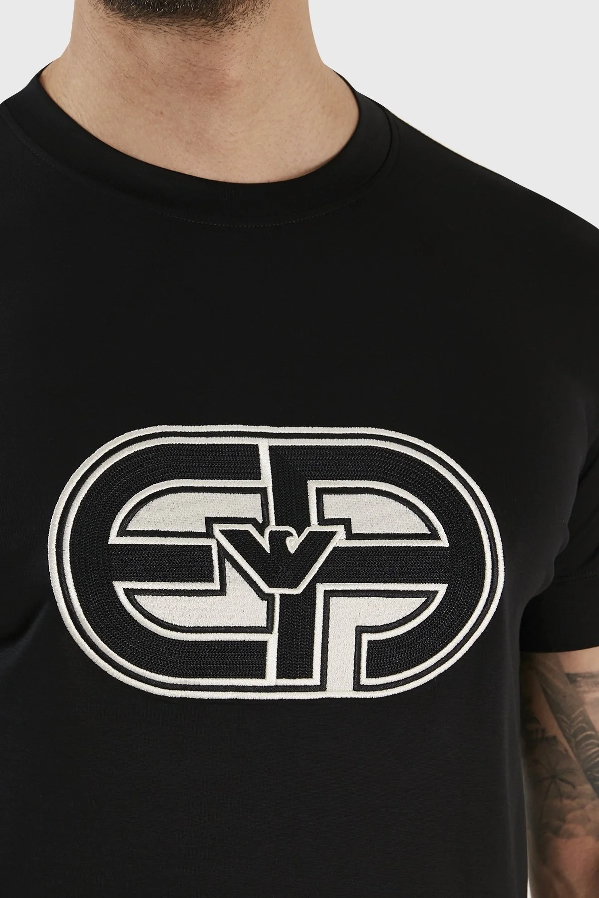 Emporio Armani Logolu Pamuk Karışımlı Bisiklet Yaka Regular Fit Erkek T Shirt 3R1TV4 1JUVZ 0999 SİYAH - 3