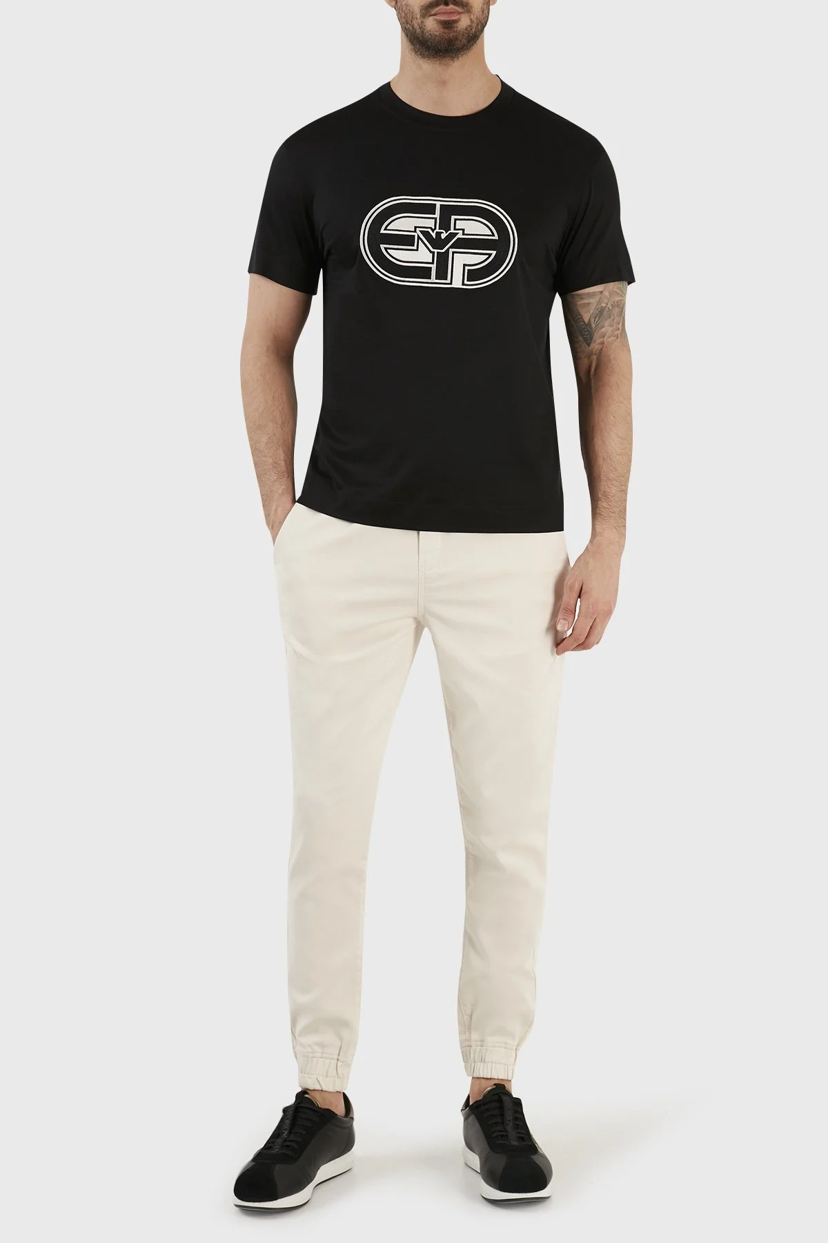 Emporio Armani Logolu Pamuk Karışımlı Bisiklet Yaka Regular Fit Erkek T Shirt 3R1TV4 1JUVZ 0999 SİYAH - 4