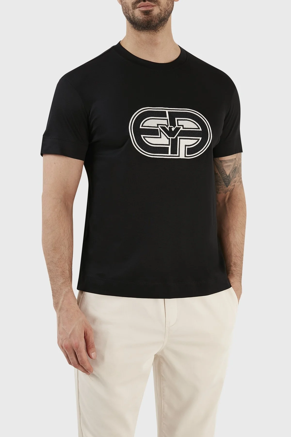 Emporio Armani Logolu Pamuk Karışımlı Bisiklet Yaka Regular Fit Erkek T Shirt 3R1TV4 1JUVZ 0999 SİYAH - 6