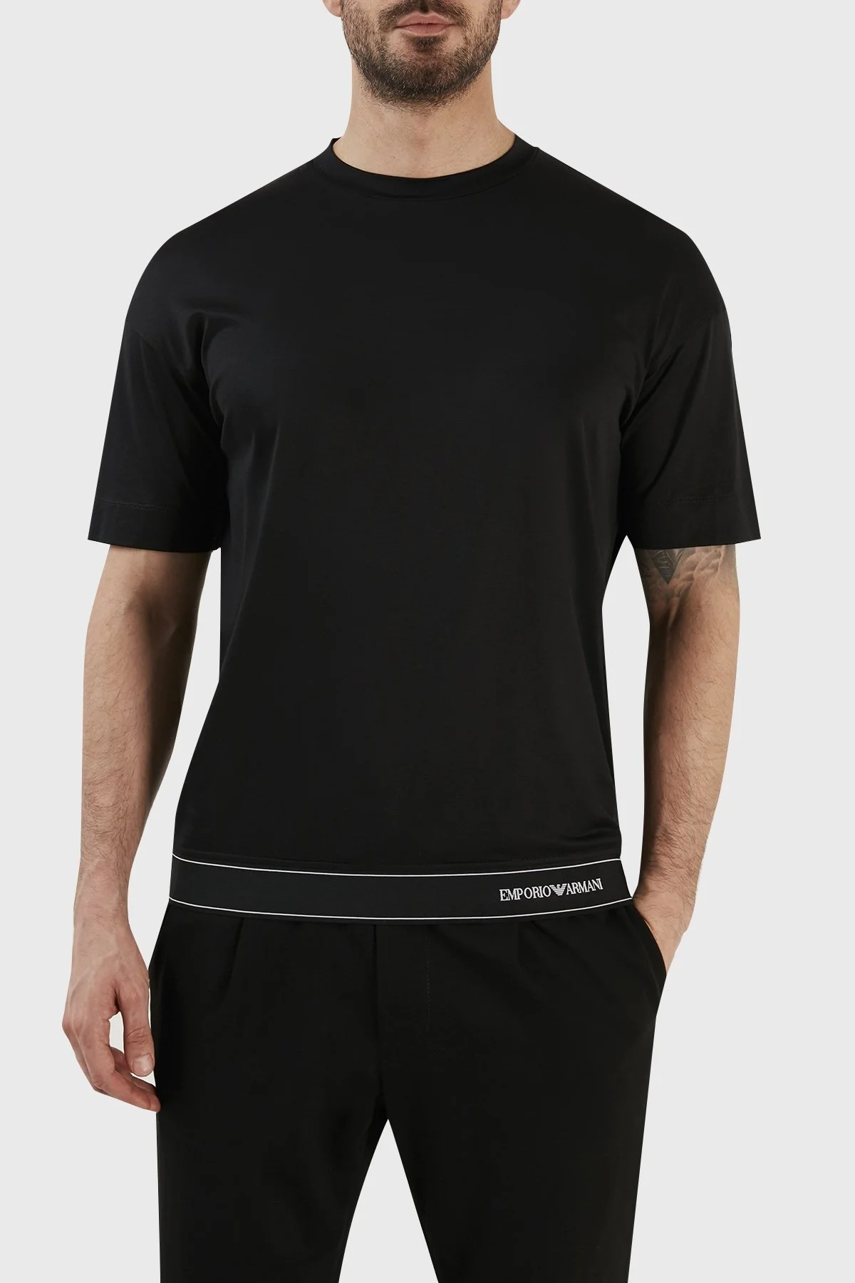 Emporio Armani Logolu Pamuk Karışımlı Bisiklet Yaka Regular Fit Erkek T Shirt 3R1TV6 1JUVZ 0999 SİYAH - 1