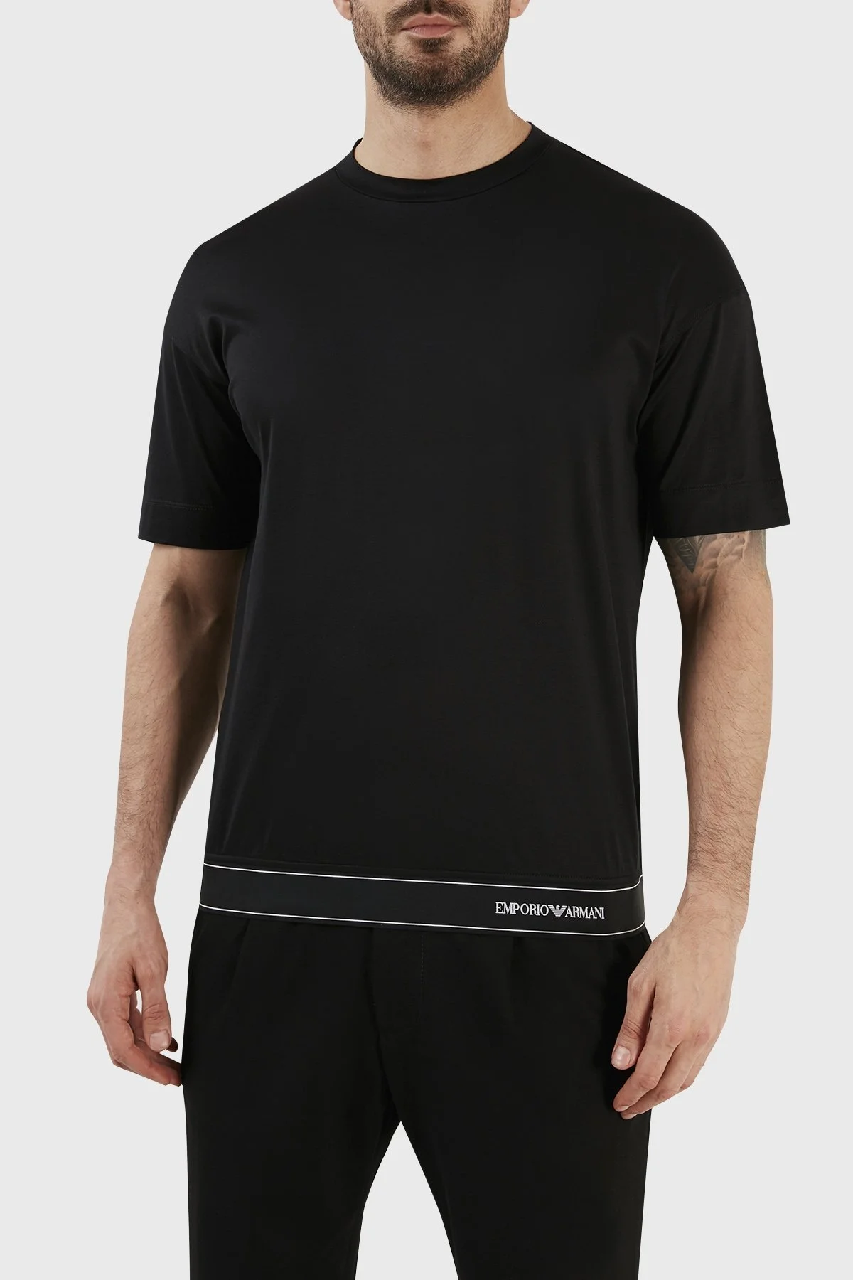 Emporio Armani Logolu Pamuk Karışımlı Bisiklet Yaka Regular Fit Erkek T Shirt 3R1TV6 1JUVZ 0999 SİYAH - 2