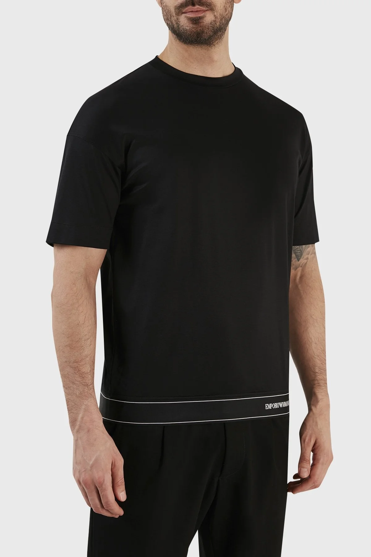 Emporio Armani Logolu Pamuk Karışımlı Bisiklet Yaka Regular Fit Erkek T Shirt 3R1TV6 1JUVZ 0999 SİYAH - 3
