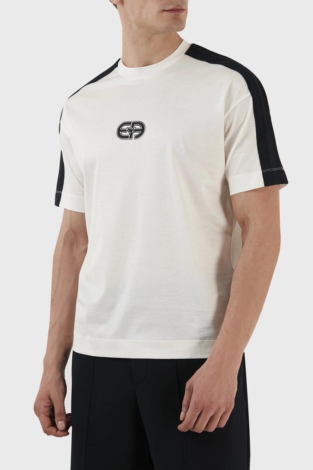 Emporio Armani Logolu Pamuk Karışımlı Bisiklet Yaka Relaxed Fit Erkek T Shirt 3R1TT6 1JUVZ 0128 EKRU - 1