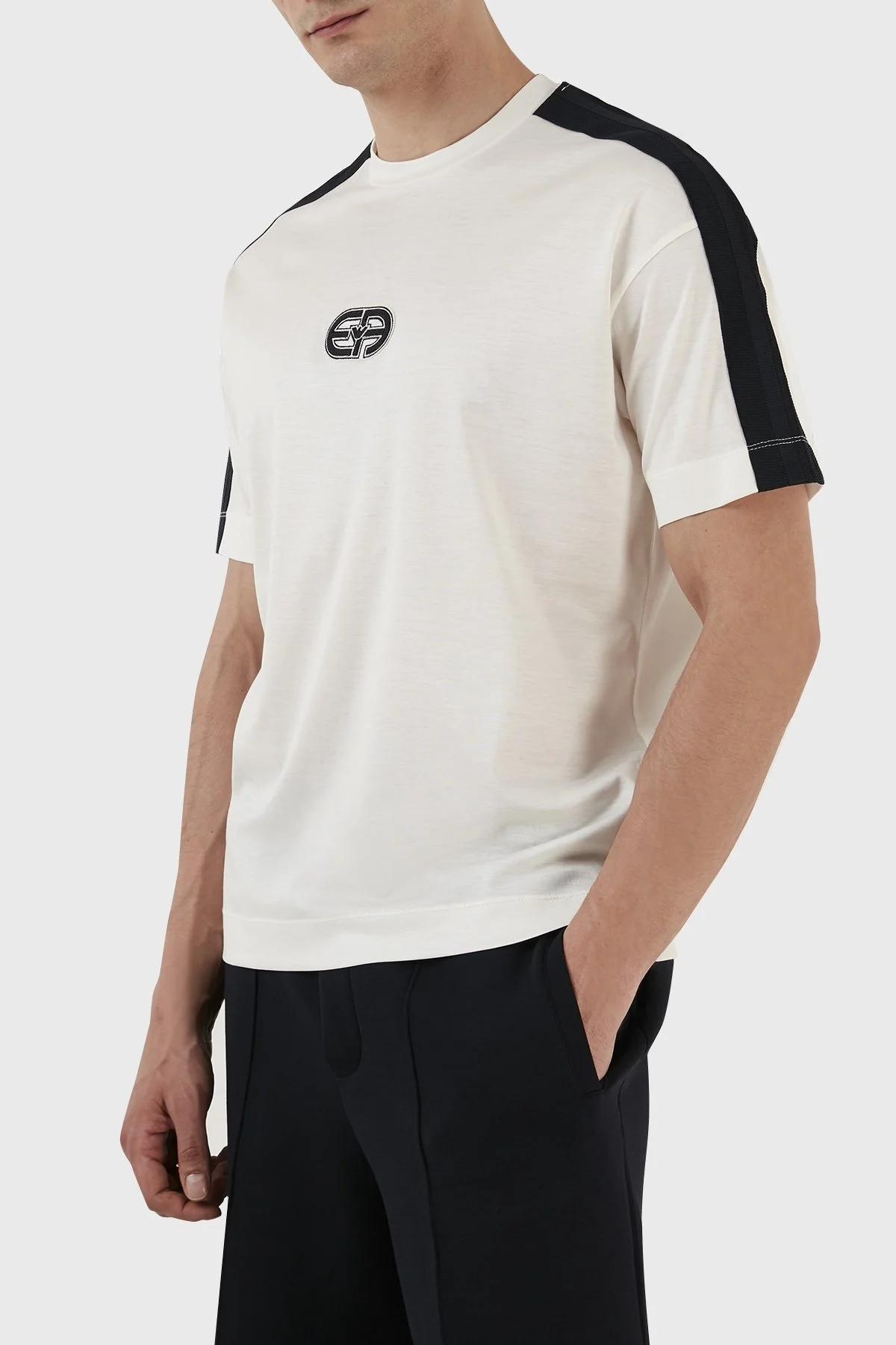 Emporio Armani Logolu Pamuk Karışımlı Bisiklet Yaka Relaxed Fit Erkek T Shirt 3R1TT6 1JUVZ 0128 EKRU - 3