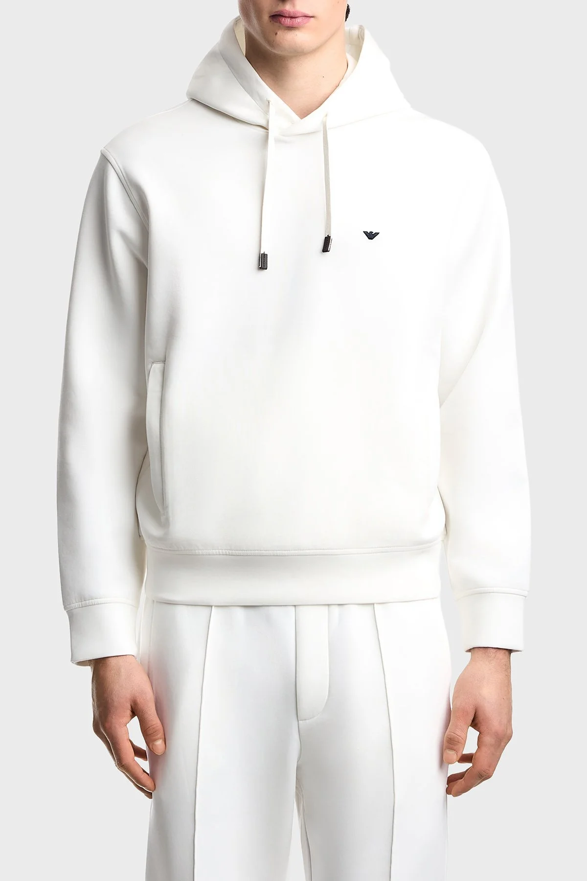 Emporio Armani Logolu Pamuk Karışımlı Kapüşonlu Erkek Sweat EM004531 AF10013 U0003 Beyaz - 1