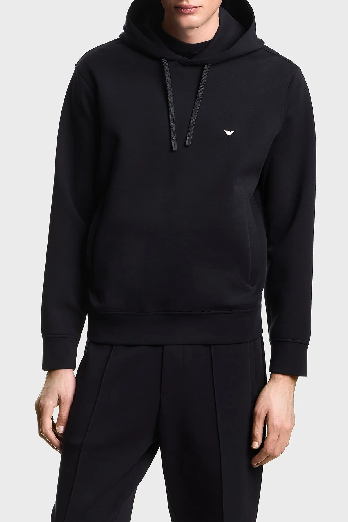 Emporio Armani Logolu Pamuk Karışımlı Kapüşonlu Erkek Sweat EM004531 AF10013 UB118 Lacivert - 1