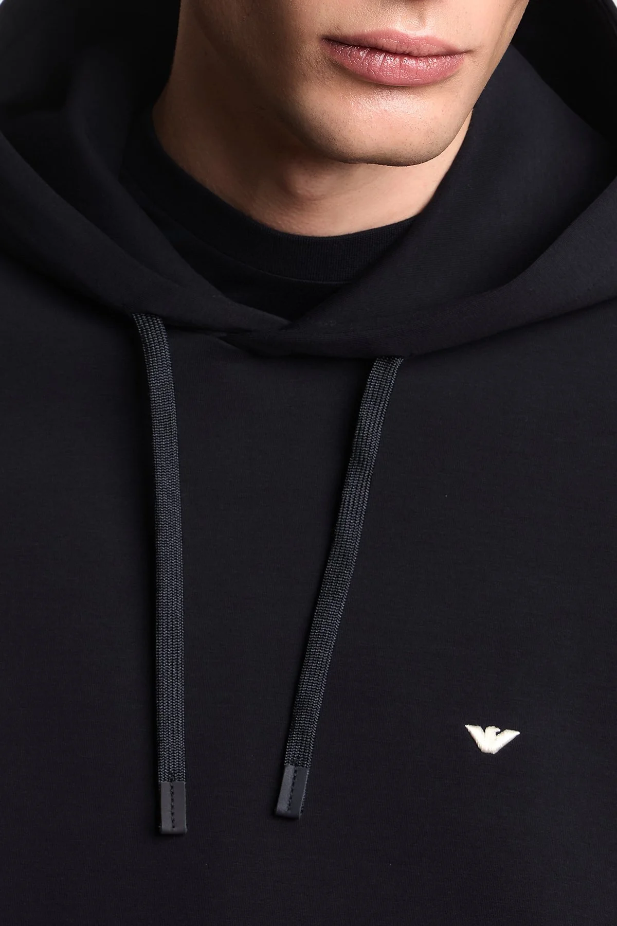 Emporio Armani Logolu Pamuk Karışımlı Kapüşonlu Erkek Sweat EM004531 AF10013 UB118 Lacivert - 4