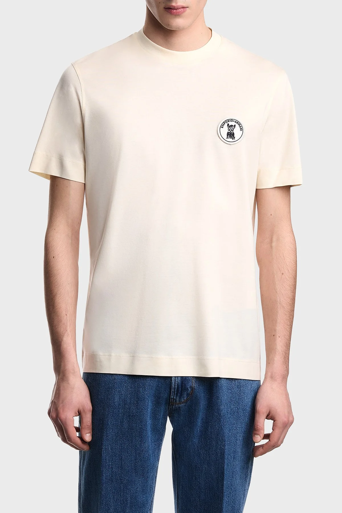 Emporio Armani Logolu Pamuk Karışımlı Regular Fit Bisiklet Yaka Erkek T Shirt EM005238 AF10017 U1055 EKRU - 1