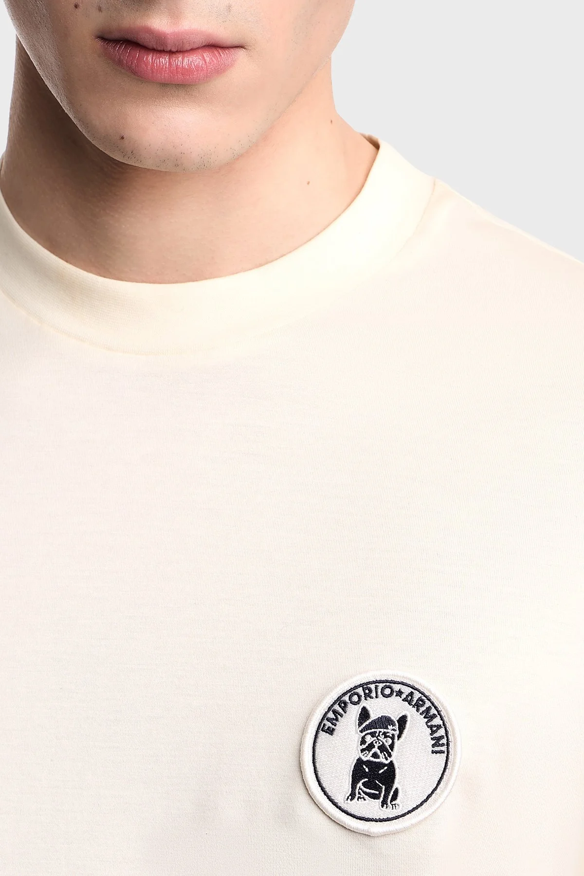 Emporio Armani Logolu Pamuk Karışımlı Regular Fit Bisiklet Yaka Erkek T Shirt EM005238 AF10017 U1055 EKRU - 4