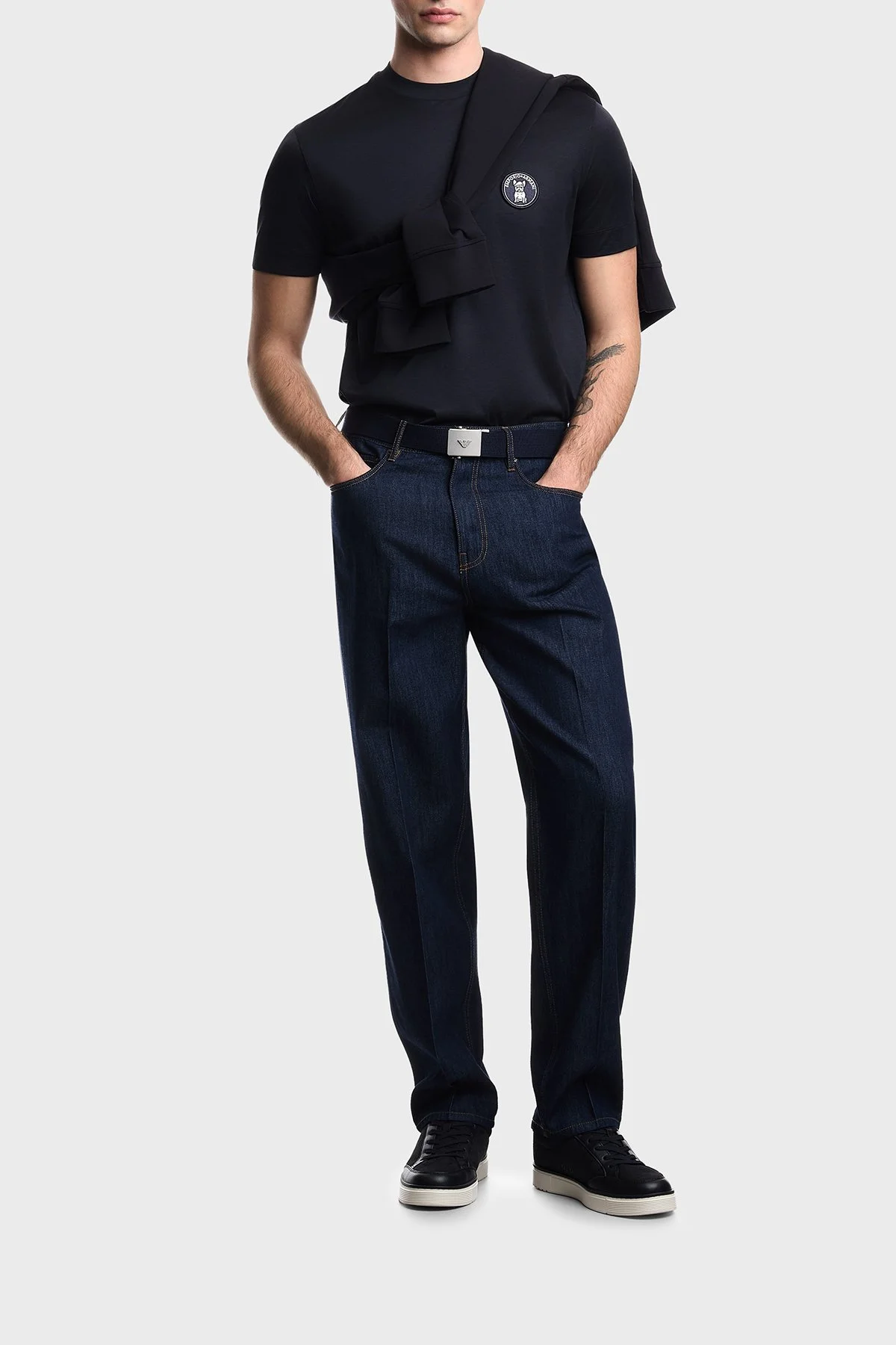 Emporio Armani Logolu Pamuk Karışımlı Regular Fit Bisiklet Yaka Erkek T Shirt EM005238 AF10017 UB118 LACİVERT - 2