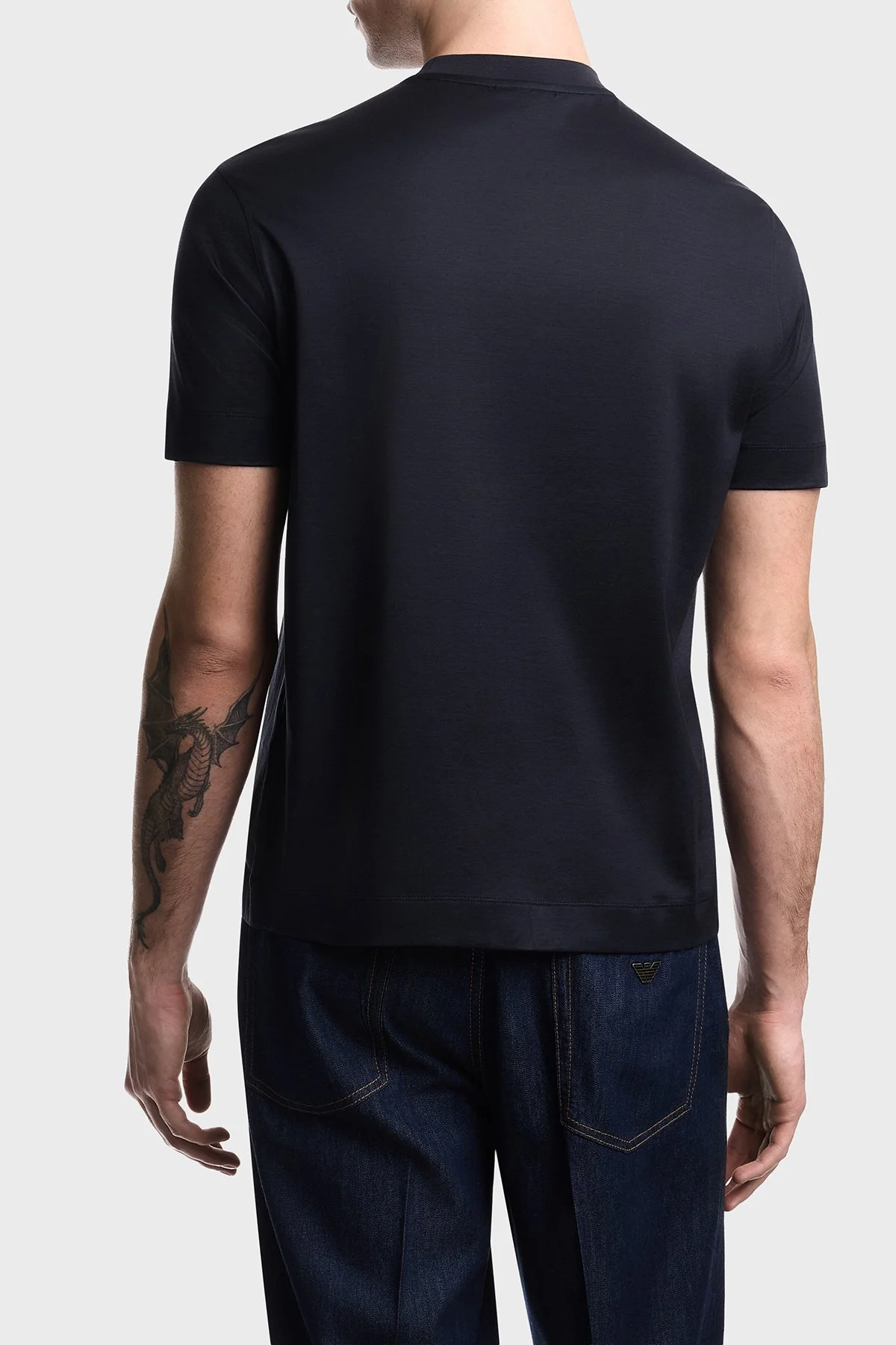 Emporio Armani Logolu Pamuk Karışımlı Regular Fit Bisiklet Yaka Erkek T Shirt EM005238 AF10017 UB118 LACİVERT - 3