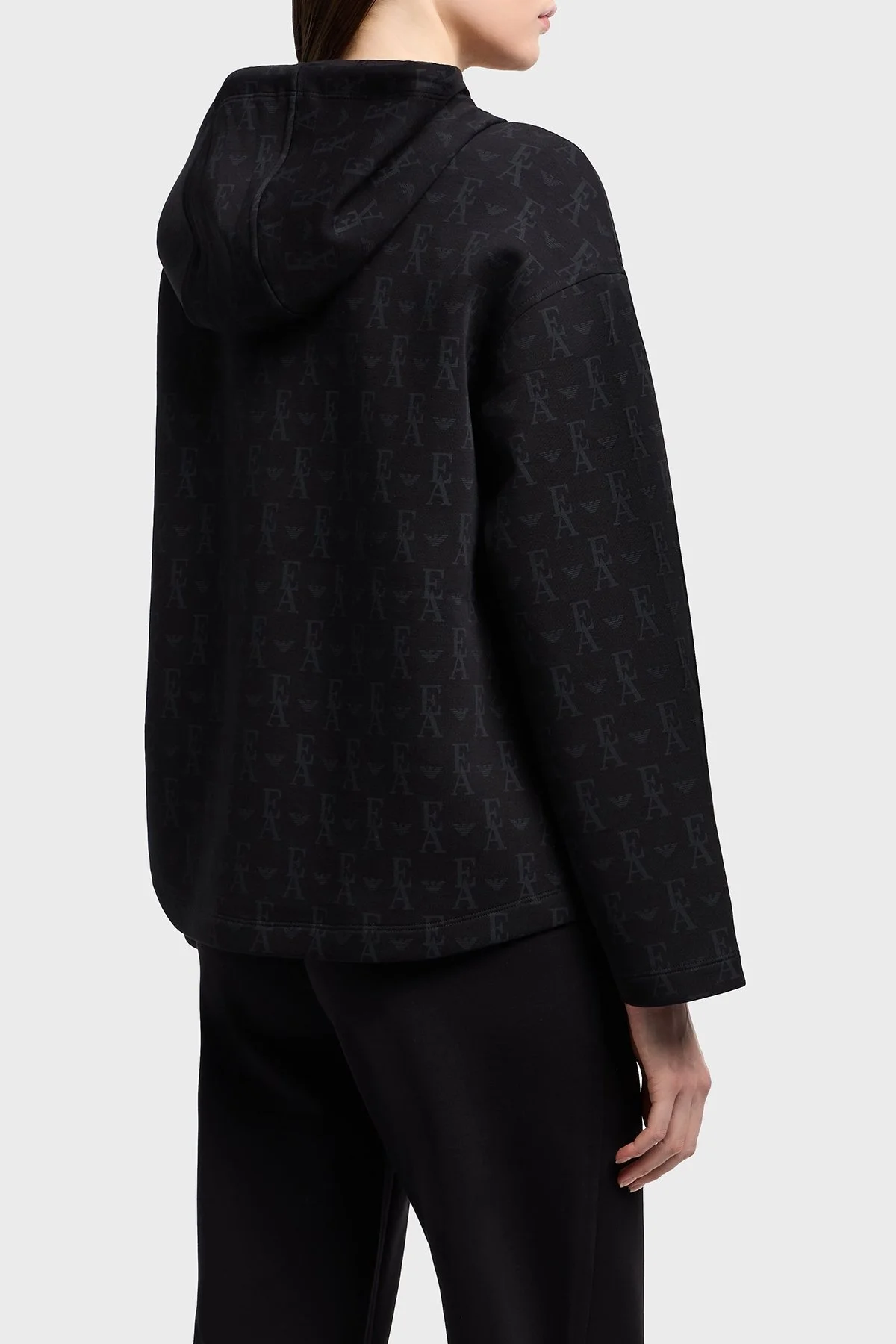 Emporio Armani Logolu Pamuk Karışımlı Regular Fit Kapüşonlu Fermuarlı Bayan Sweat EW001026 AF10002 FC026 SİYAH - 6