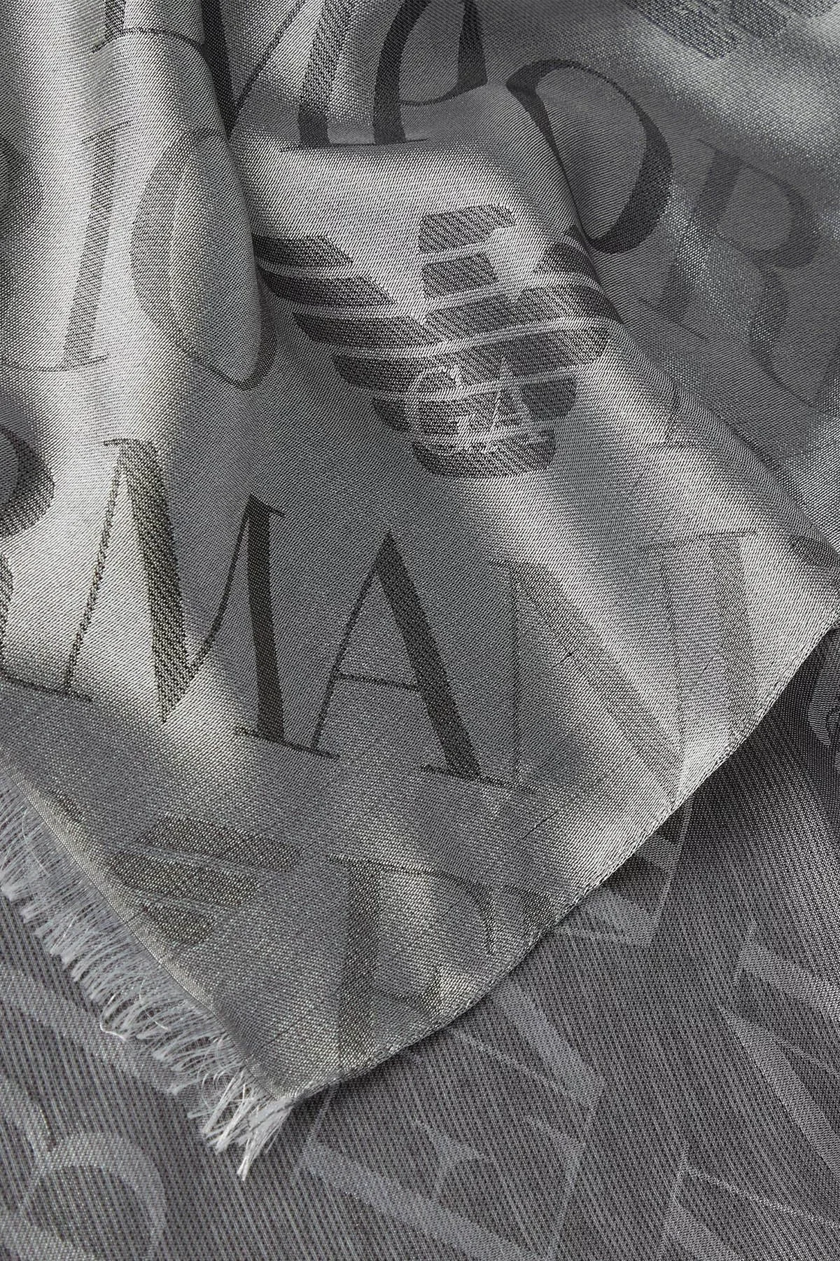 Emporio Armani Logolu Pamuk ve İpek Karışımlı 71 x 186 cm Unisex Şal 625278 3R335 00041 GRİ - 3