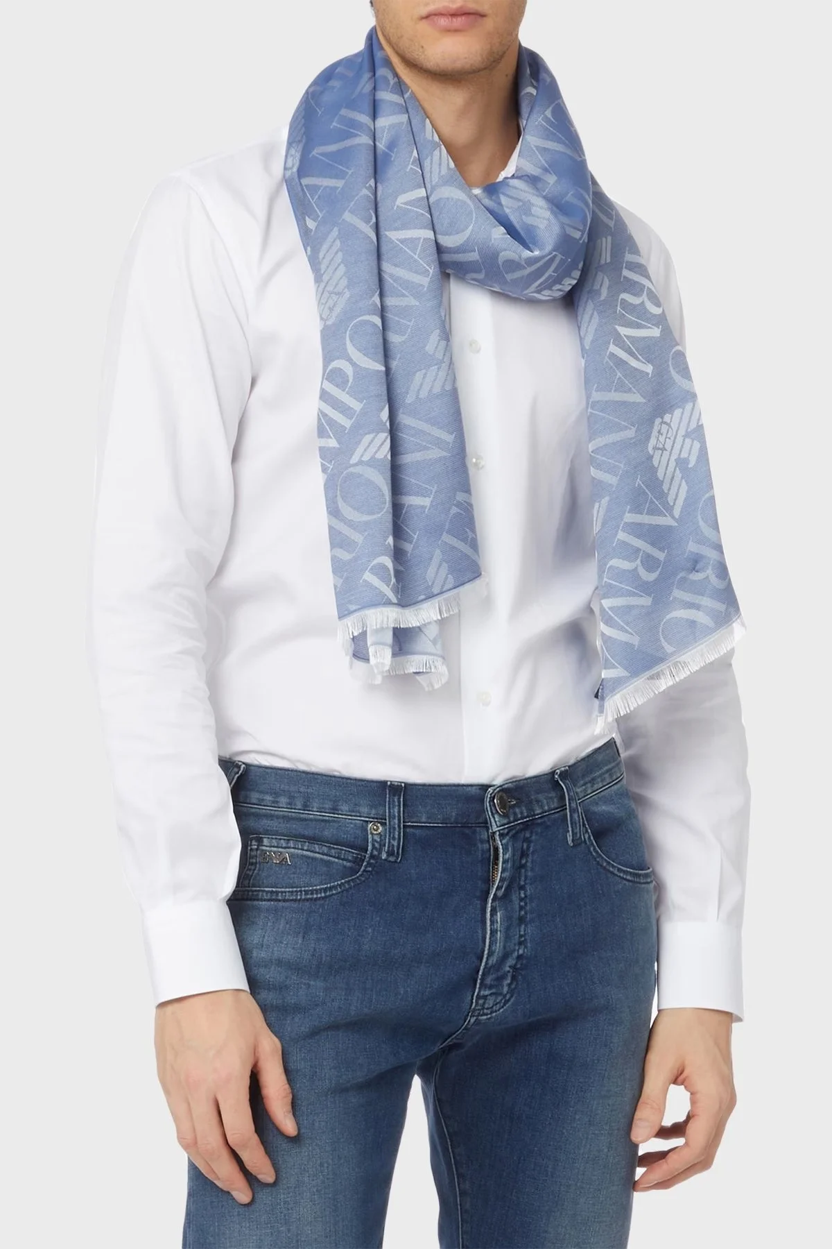 Emporio Armani Logolu Pamuk ve İpek Karışımlı 71 x 186 cm Unisex Şal 625278 3R335 00134 LACİVERT - 2