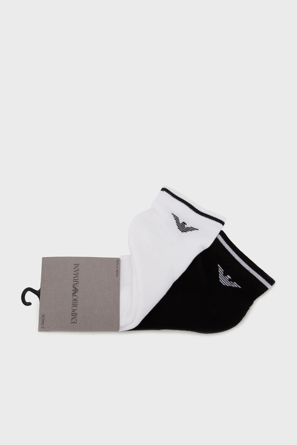 Emporio Armani Logolu Pamuklu 2 Pack Erkek Çorap EM000538 AF18275 M0080 BEYAZ-SİYAH - 1
