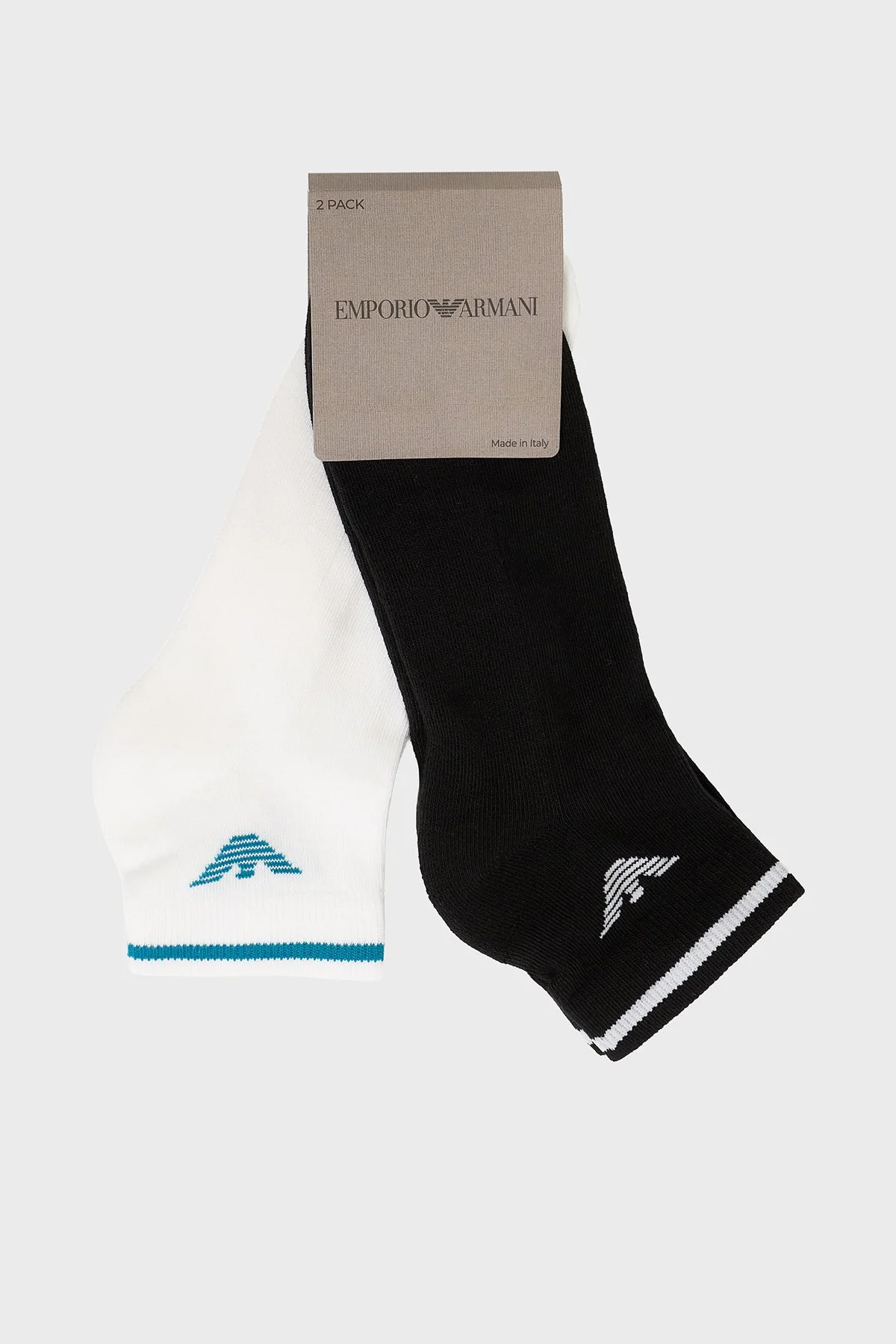 Emporio Armani Logolu Pamuklu 2 Pack Erkek Çorap EM000538 AF26261 MC09F Siyah-beyaz - 1