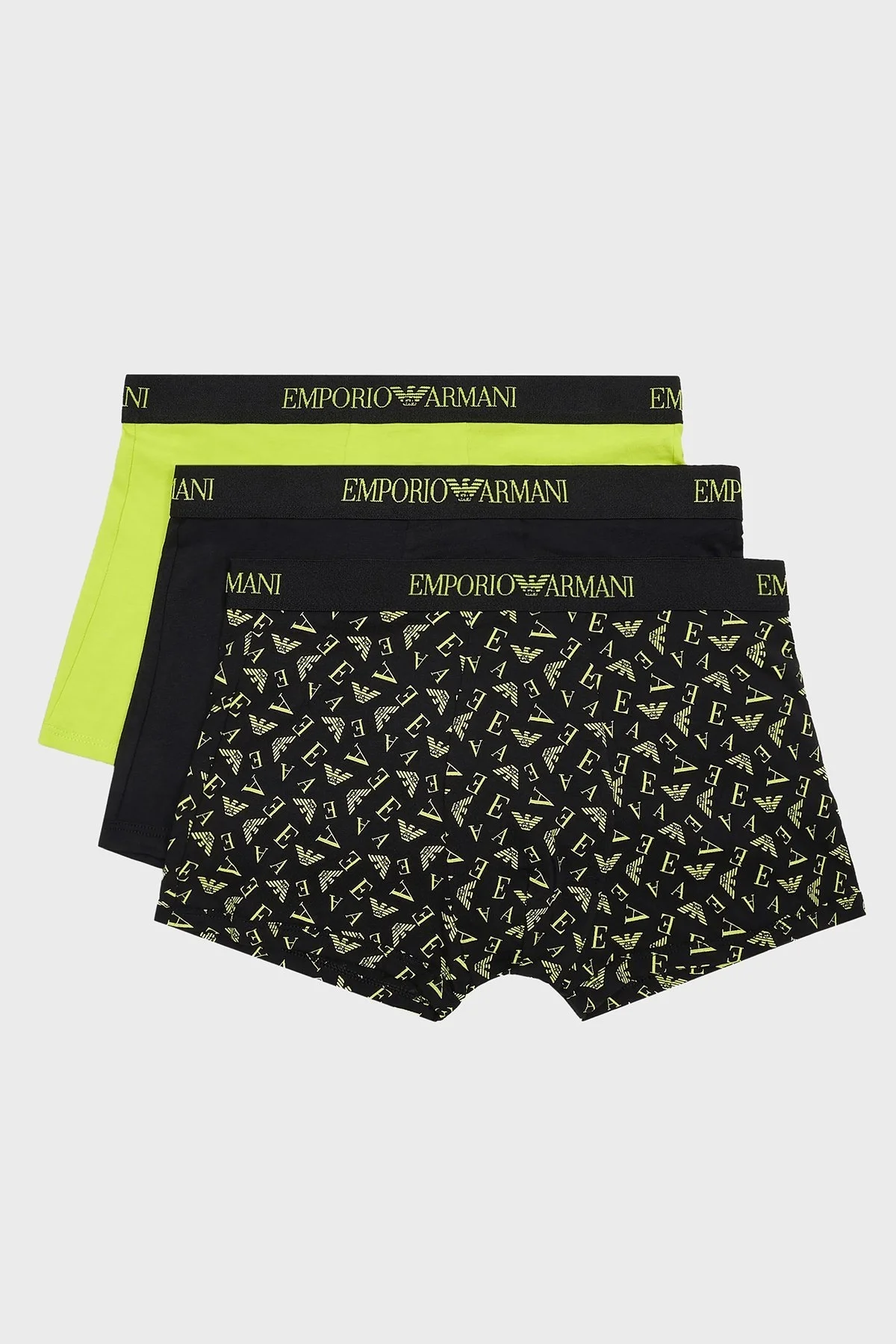 Emporio Armani Logolu Pamuklu 3 Pack Erkek Boxer 111625 3F722 30121 Siyah-Siyah-Yeşil - 1