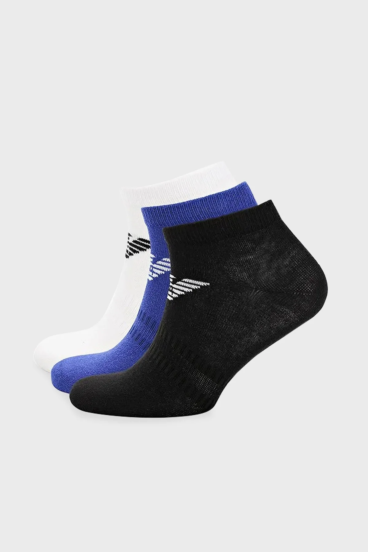 Emporio Armani Logolu Pamuklu 3 Pack Erkek Çorap 300048 3R234 09811 Siyah-Saks-Beyaz - 1