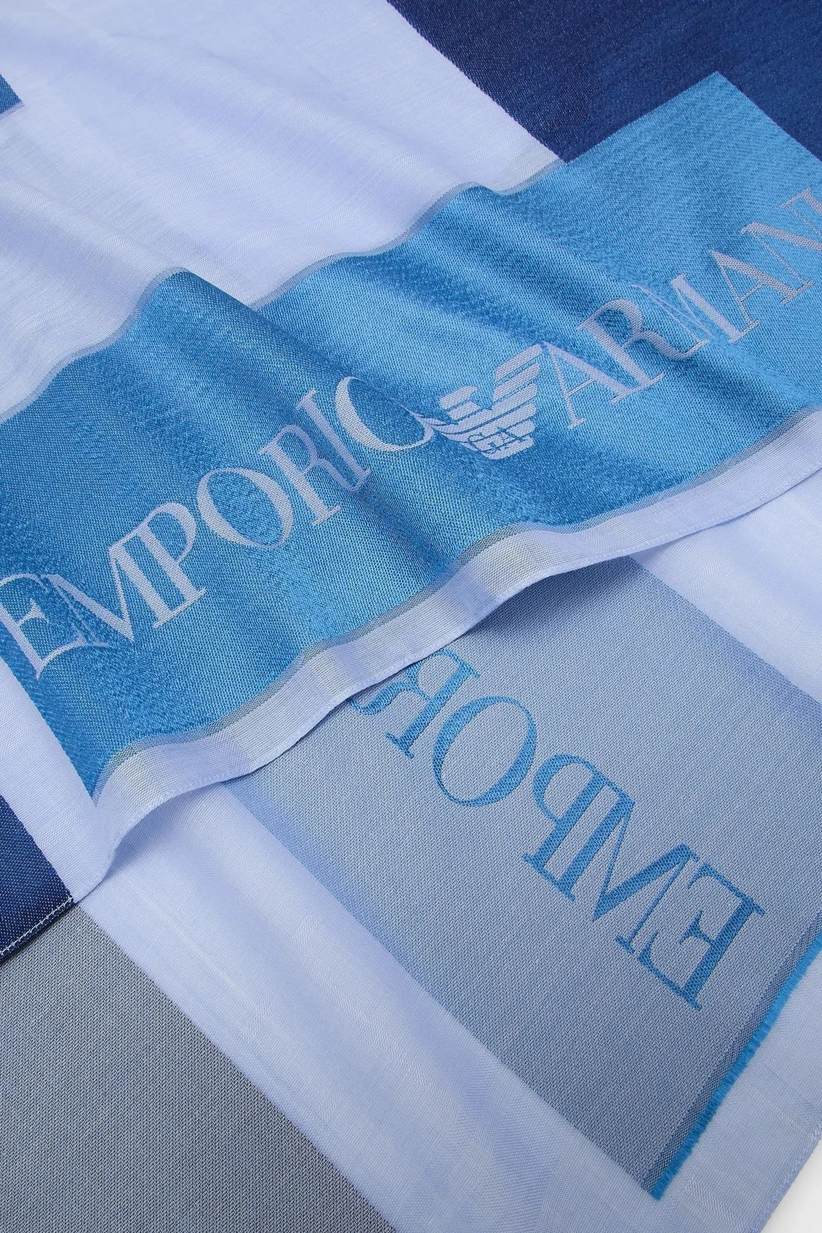 Emporio Armani Logolu Pamuklu 70x190 cm Unisex Şal 635206 3R311 33233 MAVİ - 2