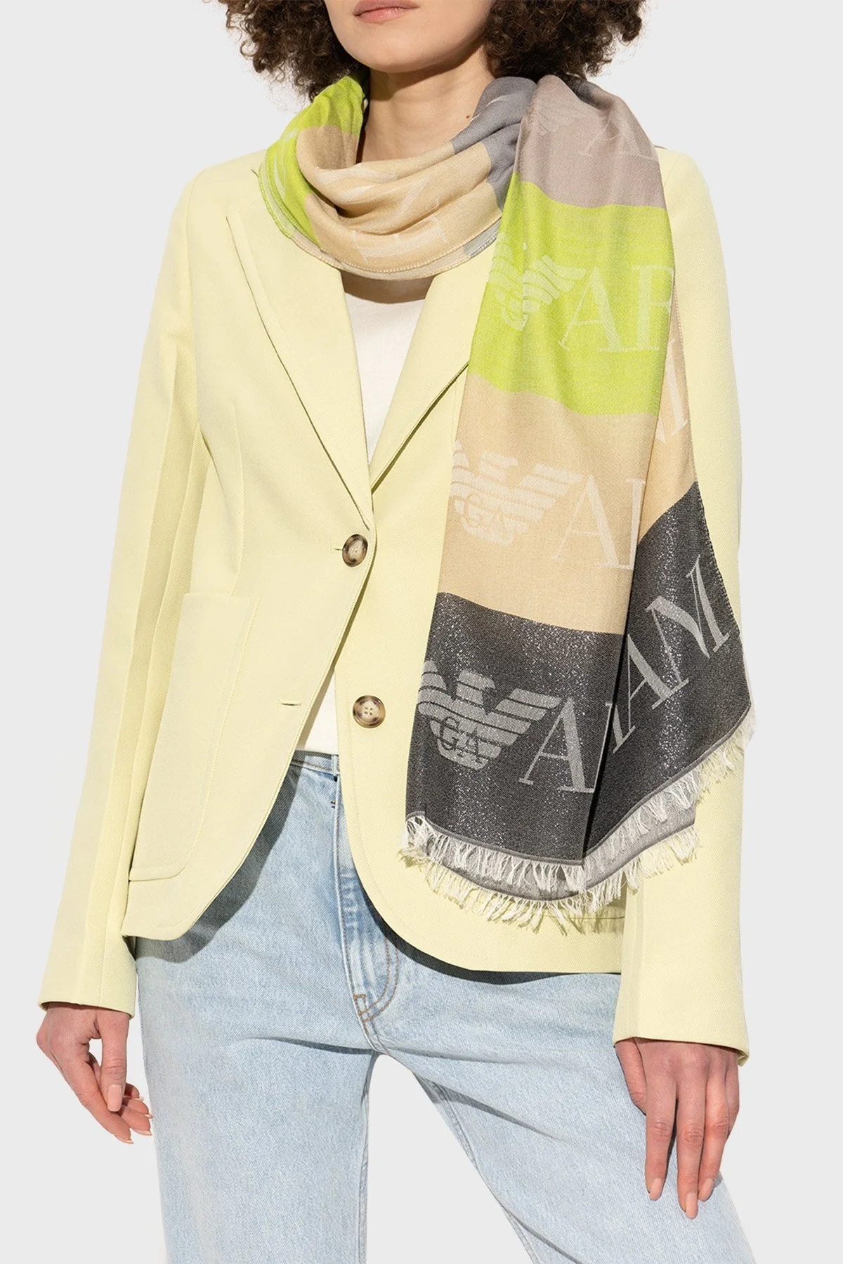 Emporio Armani Logolu Pamuklu 73x190 cm Bayan Şal 635280 3R331 11982 BEJ - 2