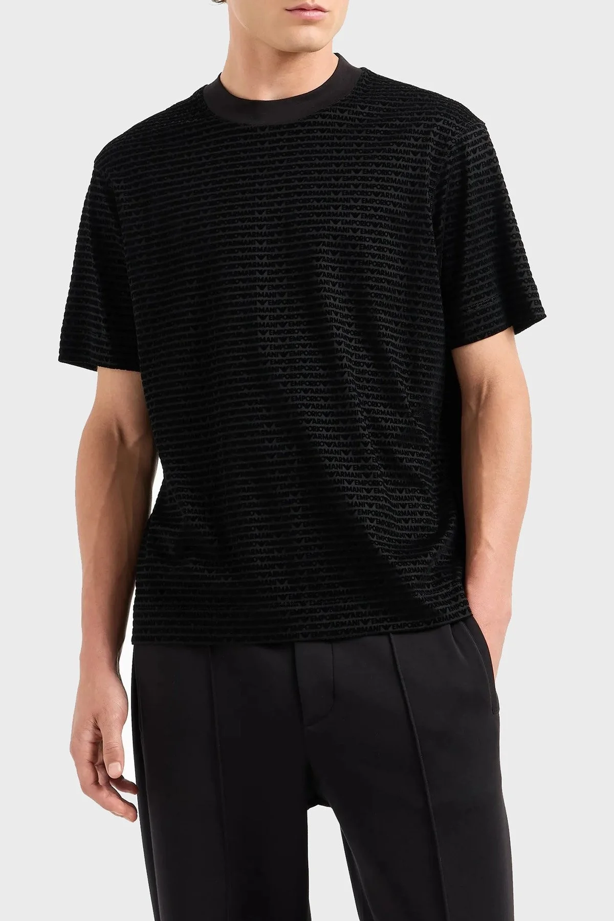 Emporio Armani Logolu Pamuklu Fitted Fit Sıfır Yaka Erkek T Shirt 6D1TD5 1JOSZ 0999 SİYAH - 1