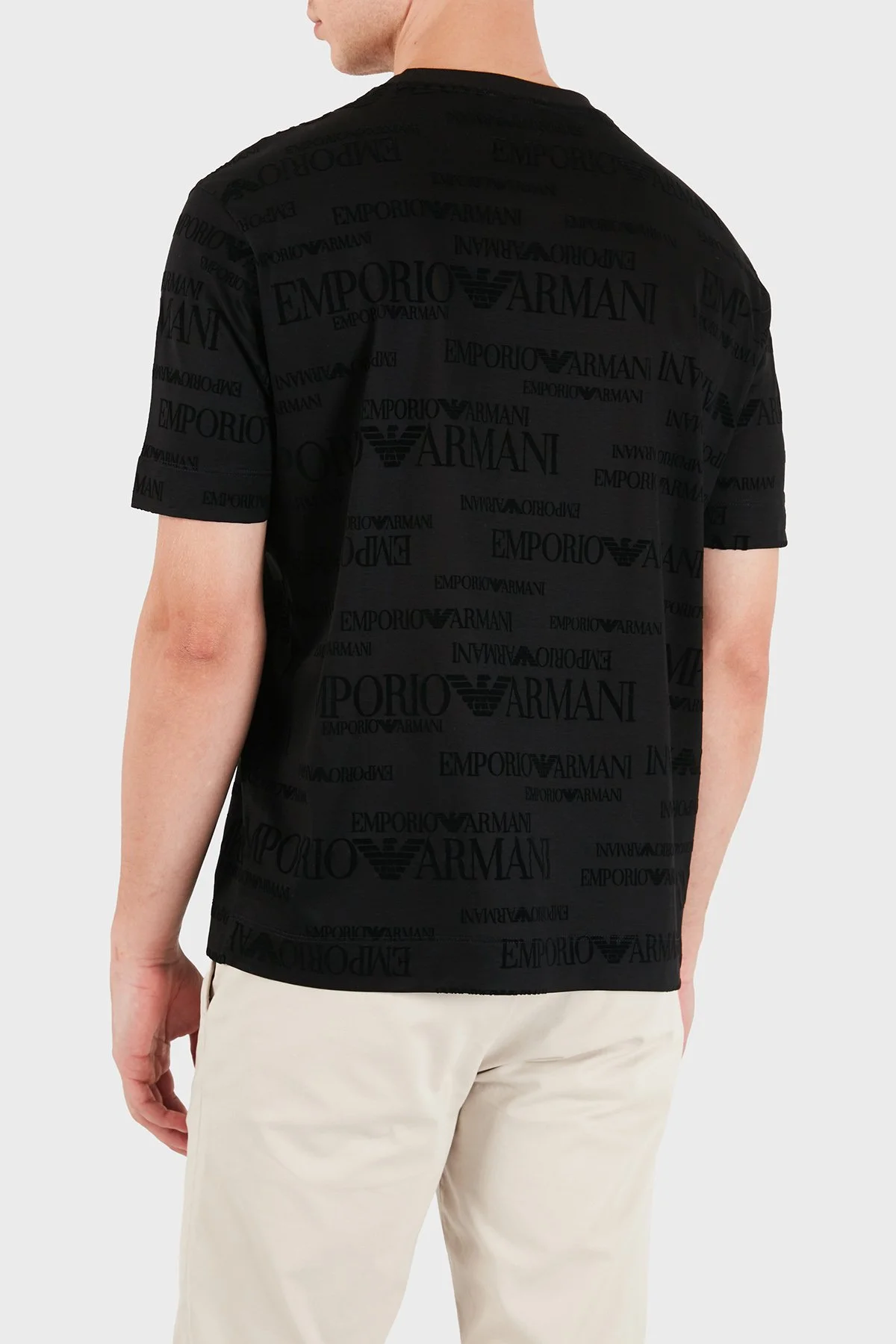Emporio Armani Logolu Pamuklu Kadife Detaylı Bisiklet Yaka Erkek T Shirt EM007343 AF10017 FC376 Siyah - 3
