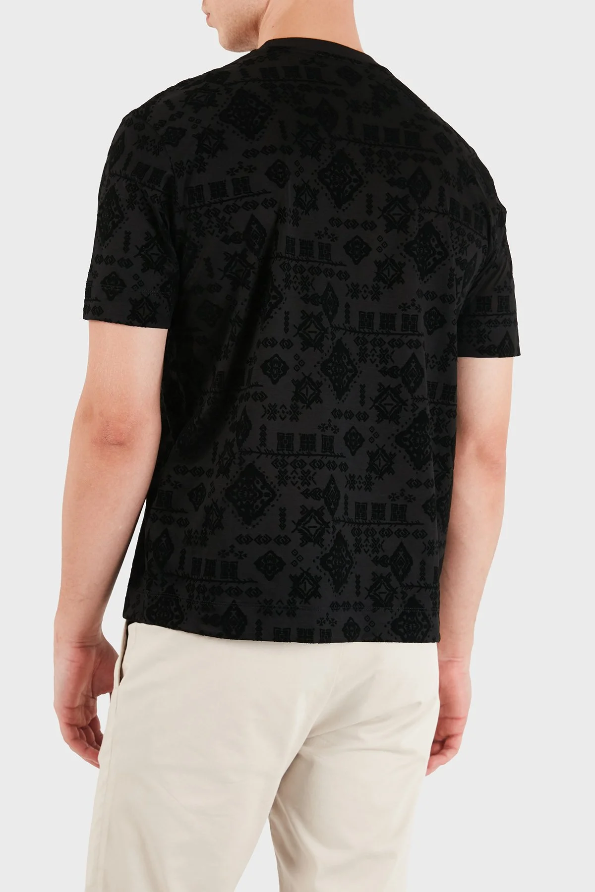 Emporio Armani Logolu Pamuklu Kadife Detaylı Bisiklet Yaka Erkek T Shirt EM007343 AF10017 FC377 Siyah - 3