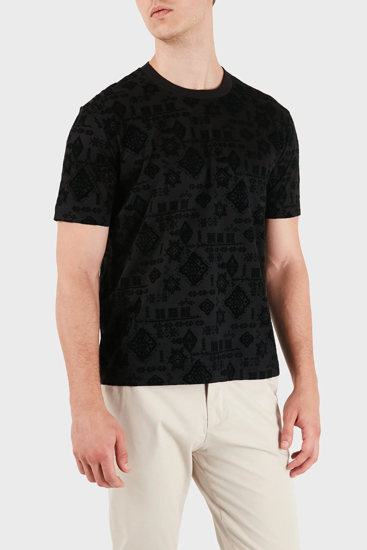 Emporio Armani Logolu Pamuklu Kadife Detaylı Bisiklet Yaka Erkek T Shirt EM007343 AF10017 FC377 Siyah - 4