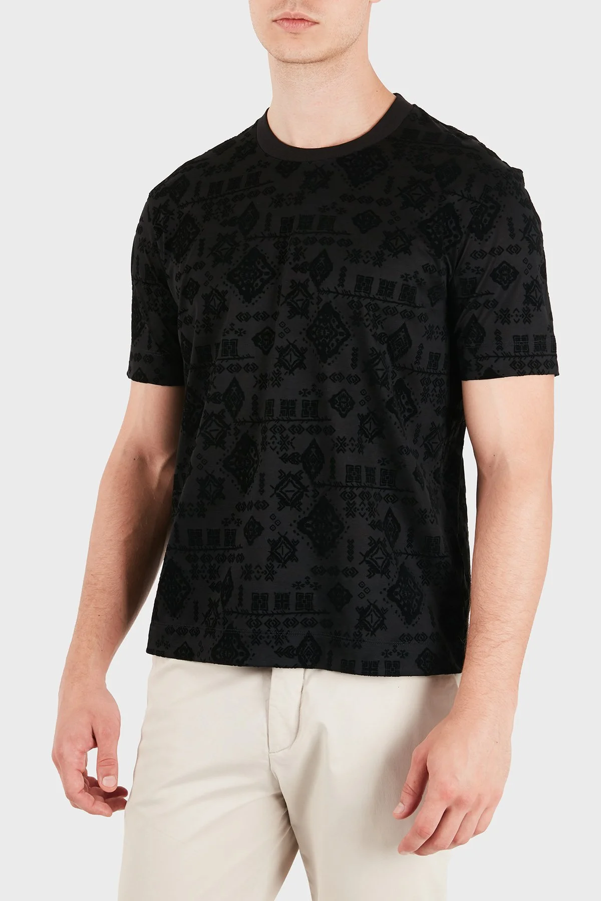 Emporio Armani Logolu Pamuklu Kadife Detaylı Bisiklet Yaka Erkek T Shirt EM007343 AF10017 FC377 Siyah - 5