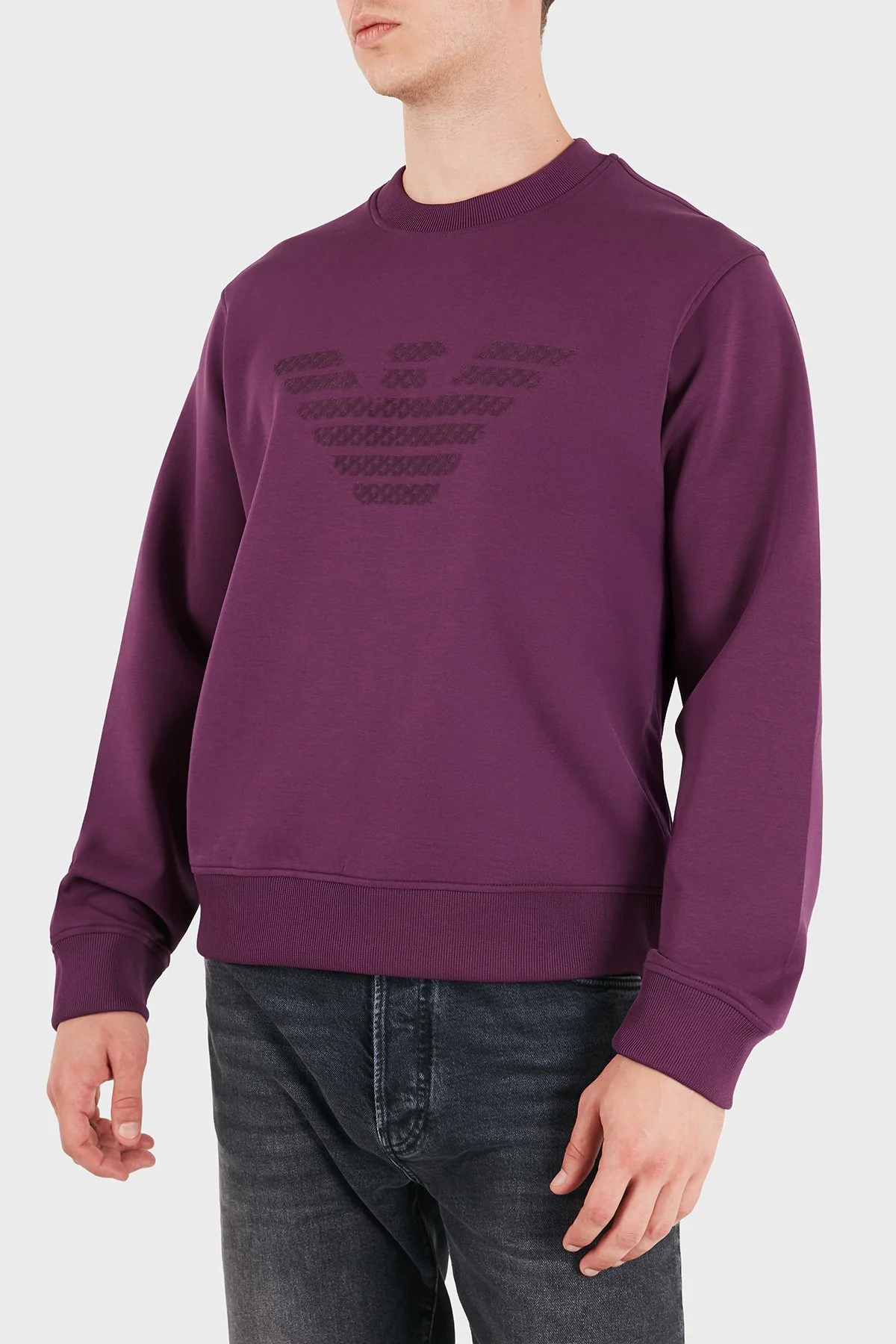 Emporio Armani Logolu Pamuklu Regular Fit Bisiklet Yaka Erkek Sweat EM006841 AF10013 MA174 Mor - 3