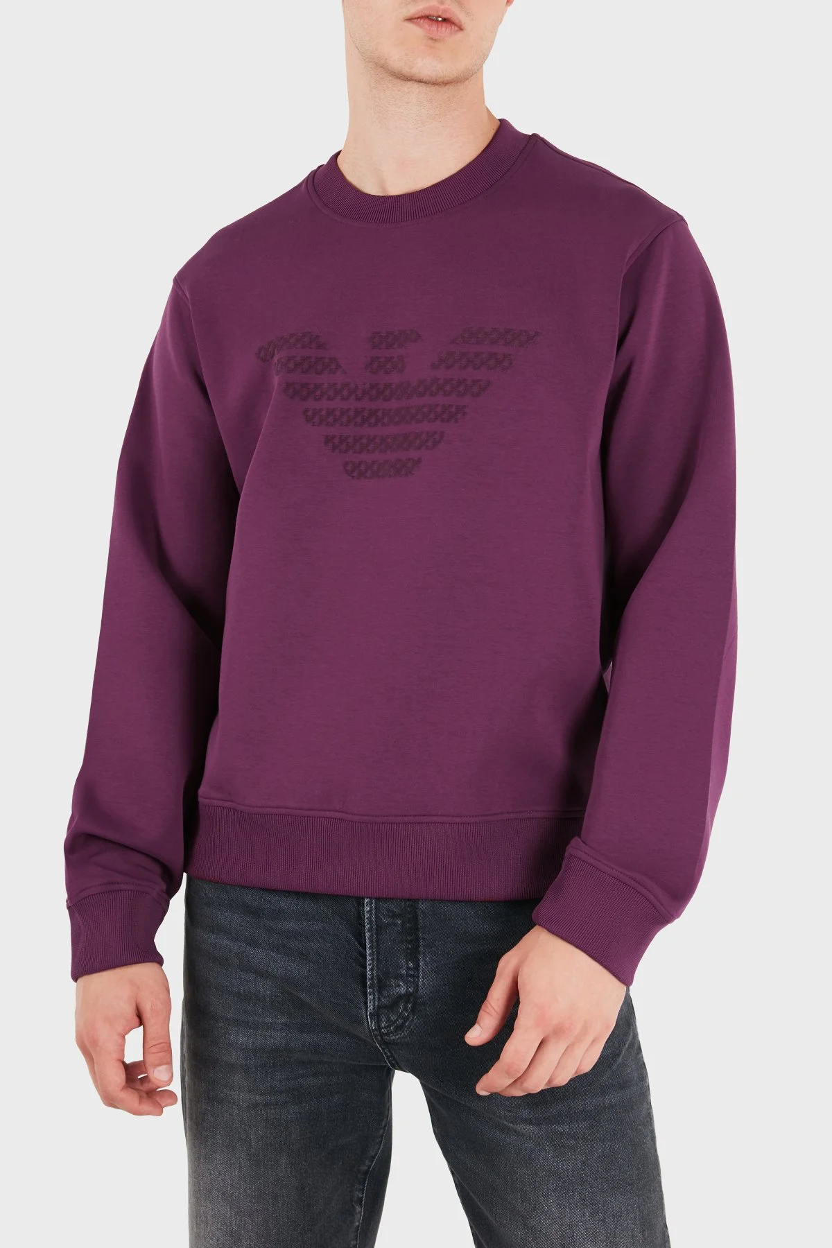 Emporio Armani Logolu Pamuklu Regular Fit Bisiklet Yaka Erkek Sweat EM006841 AF10013 MA174 Mor - 4