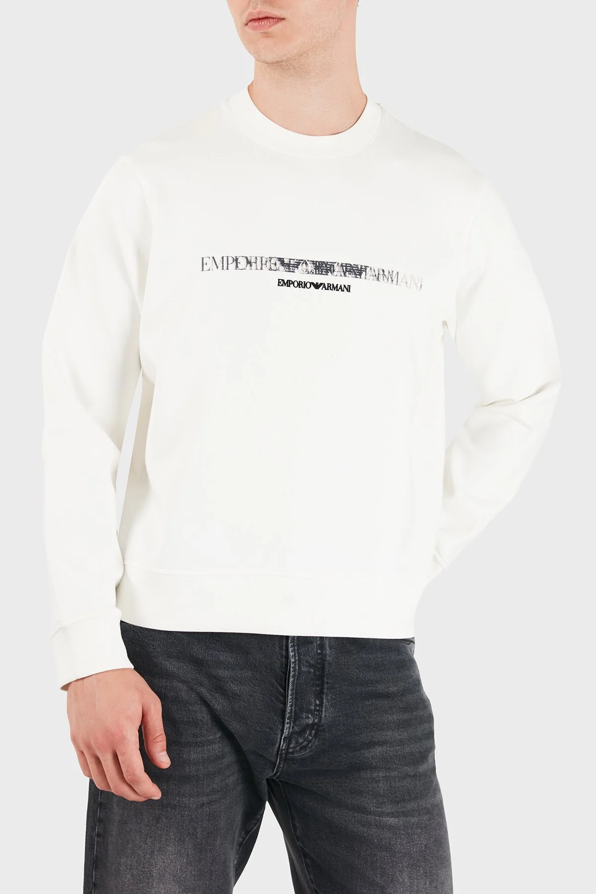 Emporio Armani Logolu Pamuklu Regular Fit Bisiklet Yaka Erkek Sweat EM007352 AF10013 M0497 Beyaz - 1