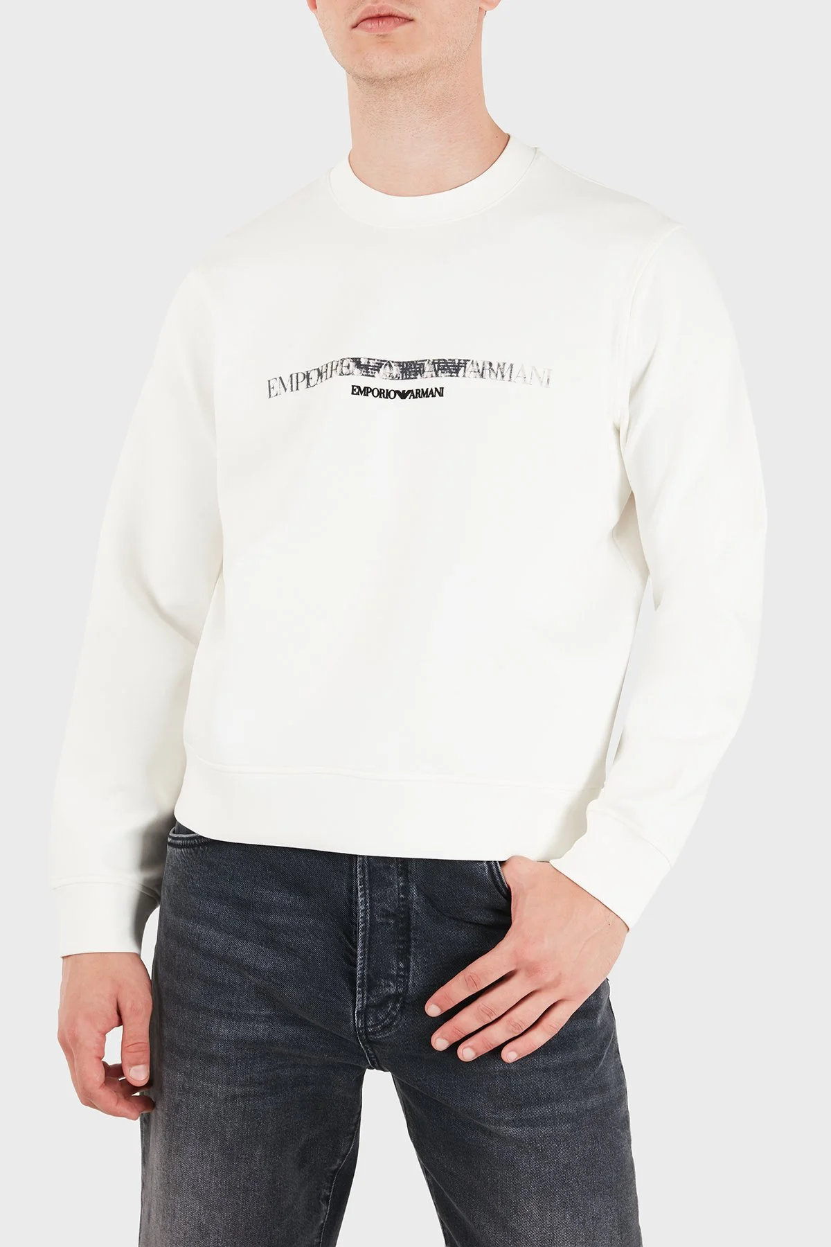Emporio Armani Logolu Pamuklu Regular Fit Bisiklet Yaka Erkek Sweat EM007352 AF10013 M0497 Beyaz - 3