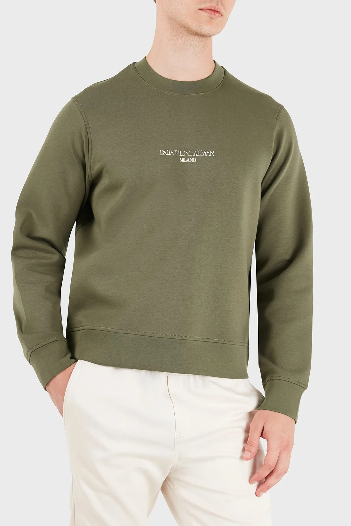 Emporio Armani Logolu Pamuklu Regular Fit Bisiklet Yaka Erkek Sweat EM007352 AF10013 M7312 Haki - 1