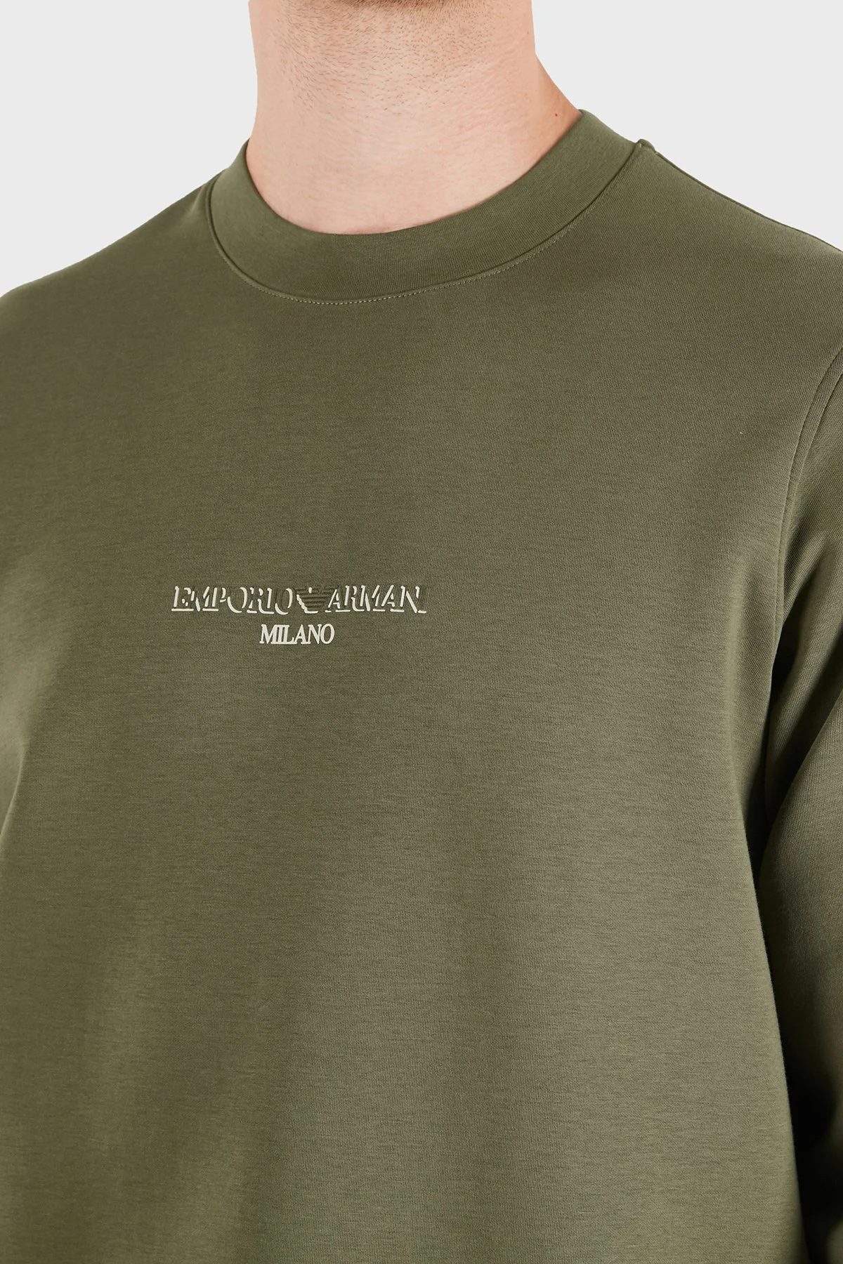 Emporio Armani Logolu Pamuklu Regular Fit Bisiklet Yaka Erkek Sweat EM007352 AF10013 M7312 Haki - 4