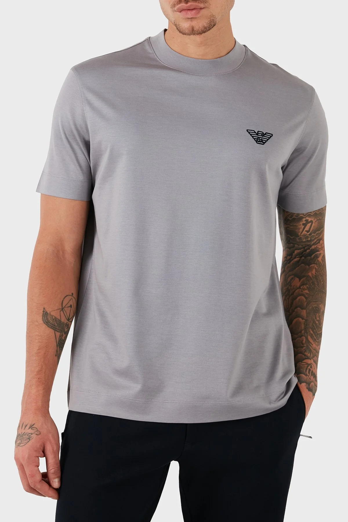 Emporio Armani Logolu Pamuklu Regular Fit Bisiklet Yaka Erkek T Shirt 6D1TR3 1JOSZ 0663 GRİ - 1