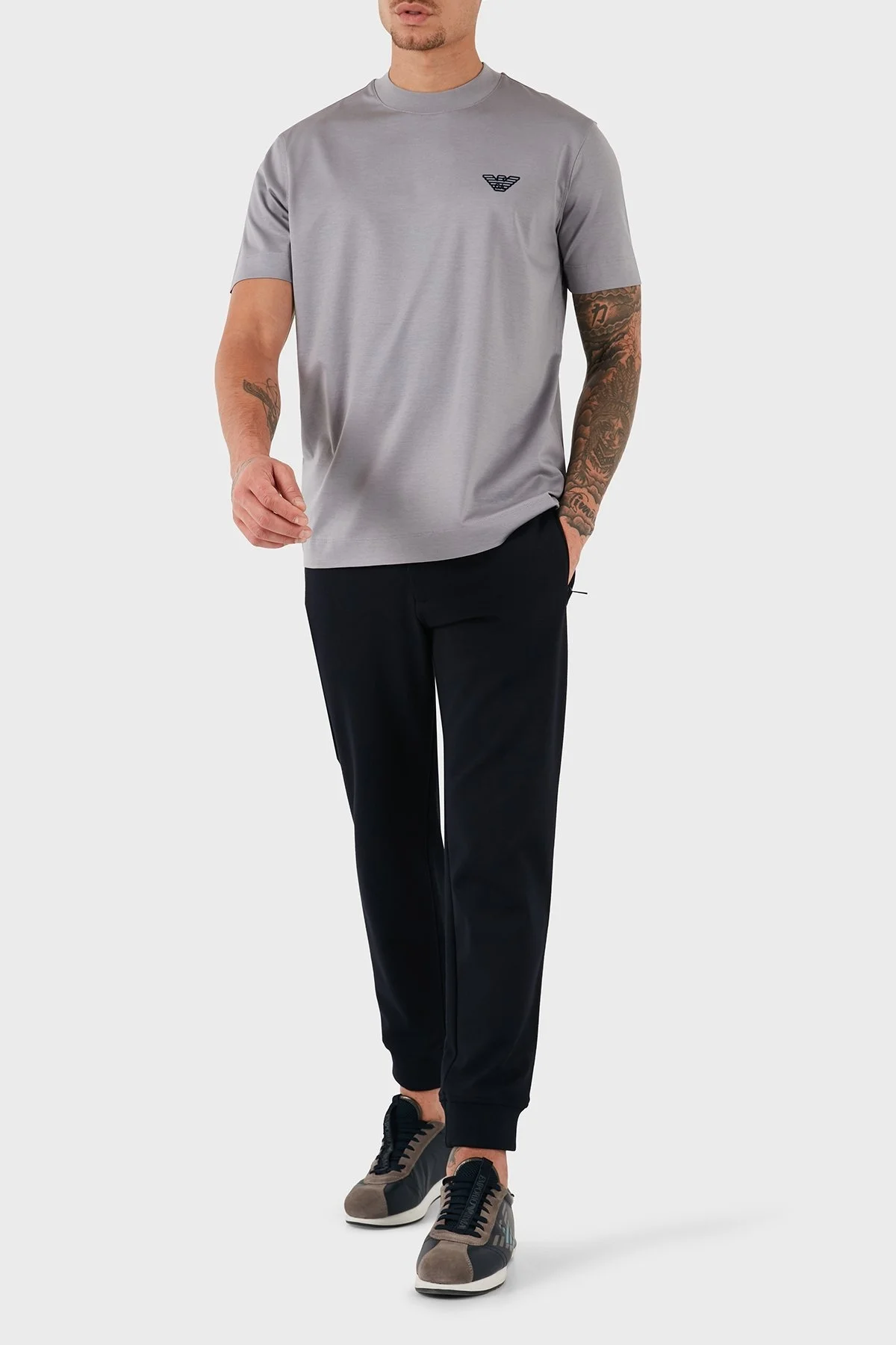 Emporio Armani Logolu Pamuklu Regular Fit Bisiklet Yaka Erkek T Shirt 6D1TR3 1JOSZ 0663 GRİ - 3