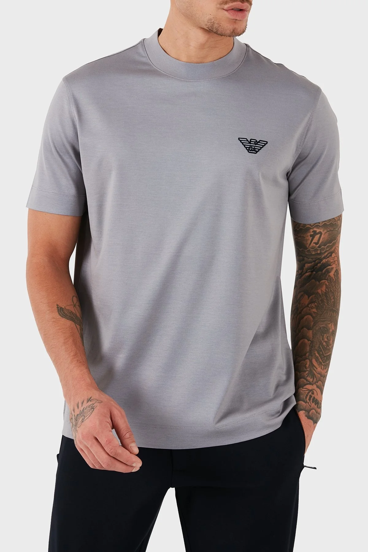 Emporio Armani Logolu Pamuklu Regular Fit Bisiklet Yaka Erkek T Shirt 6D1TR3 1JOSZ 0663 GRİ - 4