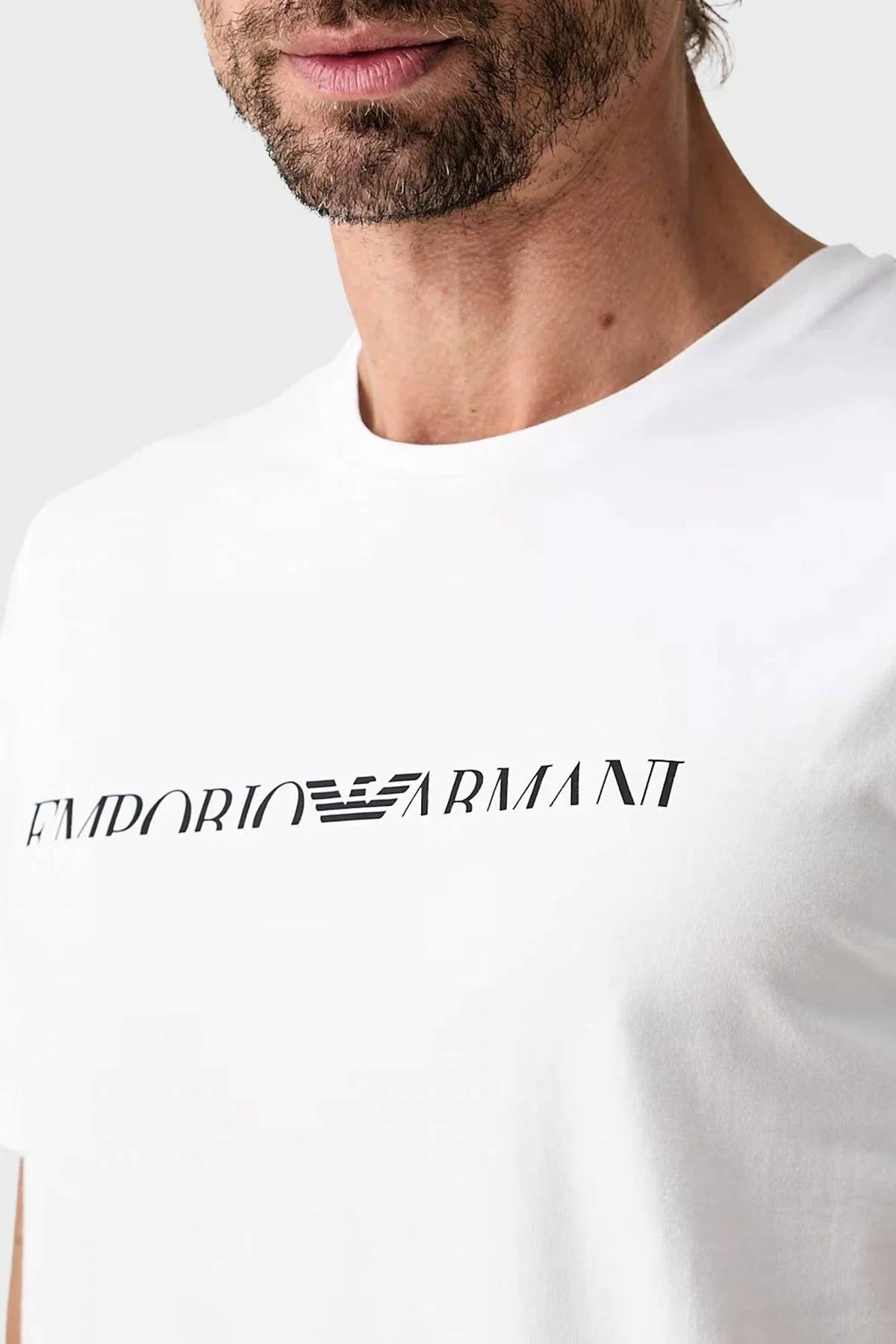 Emporio Armani Logolu Pamuklu Regular Fit Bisiklet Yaka Erkek T Shirt EM000377 AF25030 U0002 Beyaz - 3