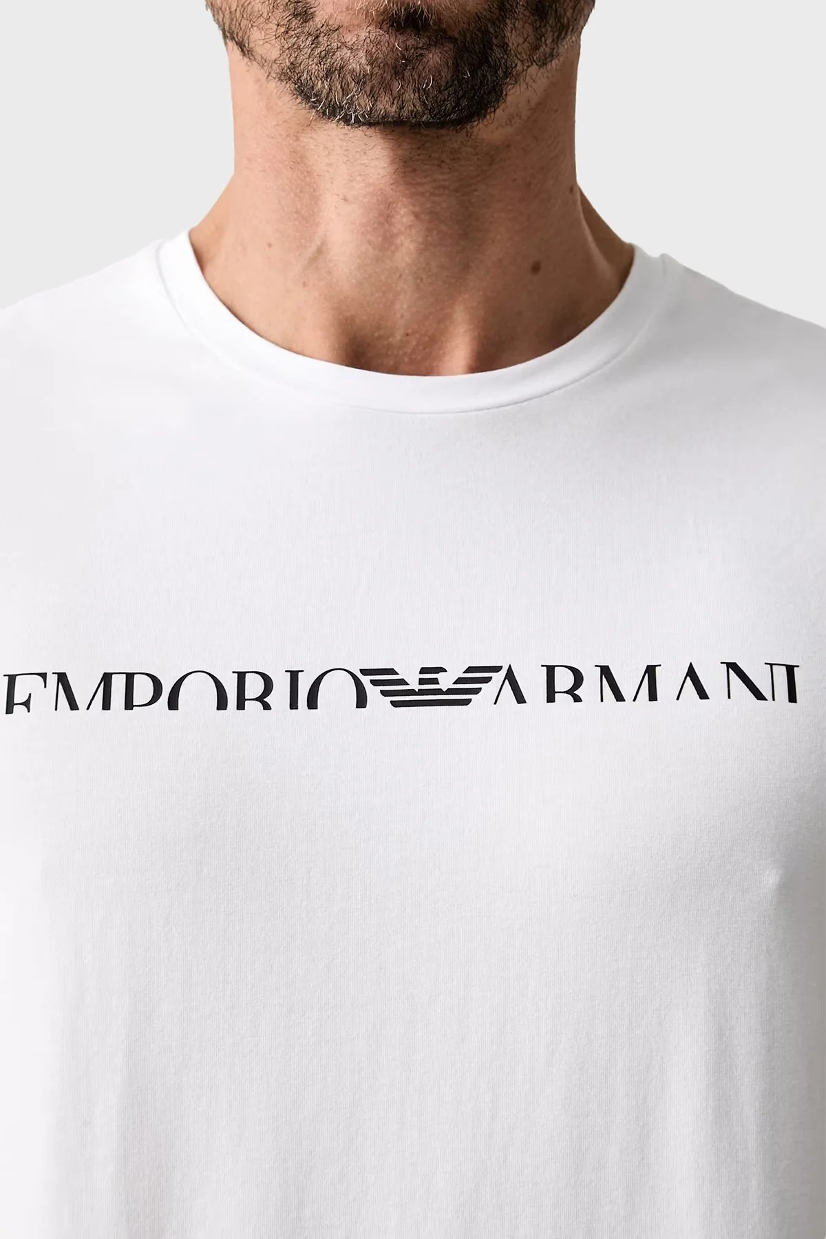 Emporio Armani Logolu Pamuklu Regular Fit Bisiklet Yaka Erkek T Shirt EM000377 AF25030 U0002 Beyaz - 4