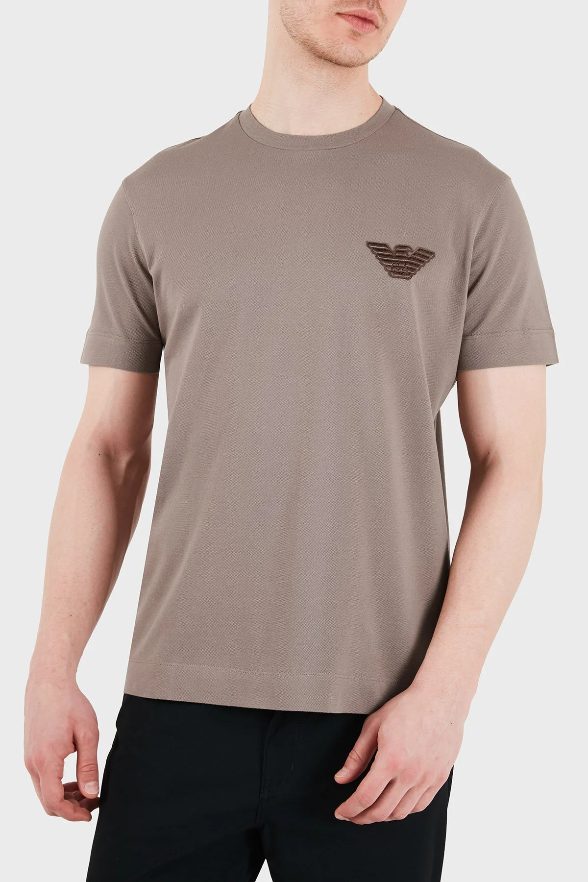 Emporio Armani Logolu Pamuklu Regular Fit Bisiklet Yaka Erkek T Shirt EM002832 AF12955 U6189 KAHVE - 1