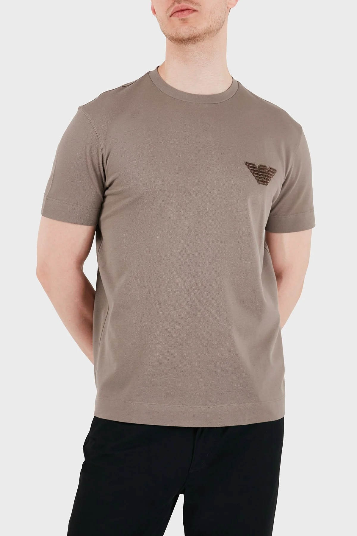 Emporio Armani Logolu Pamuklu Regular Fit Bisiklet Yaka Erkek T Shirt EM002832 AF12955 U6189 KAHVE - 3