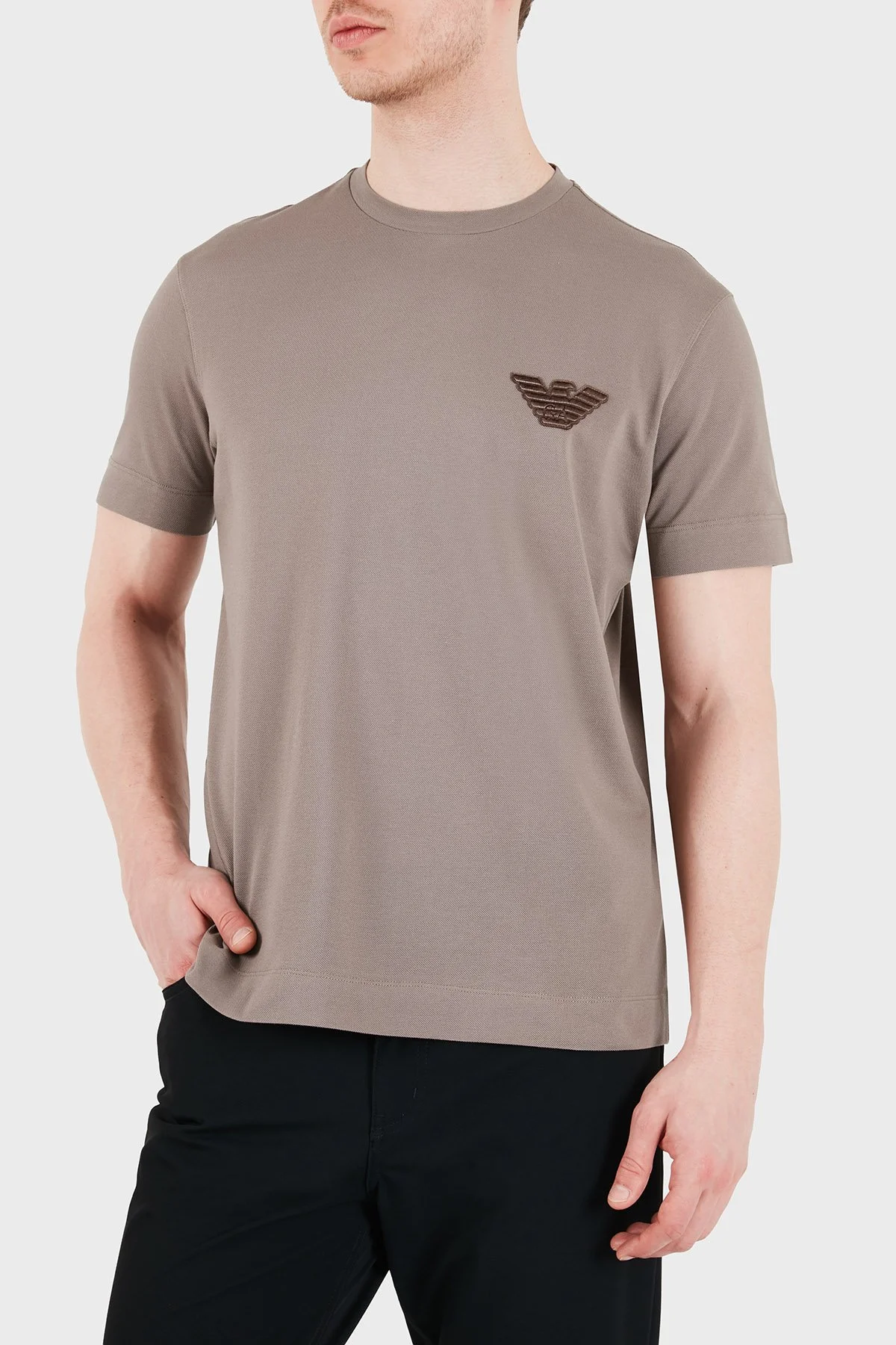 Emporio Armani Logolu Pamuklu Regular Fit Bisiklet Yaka Erkek T Shirt EM002832 AF12955 U6189 KAHVE - 4