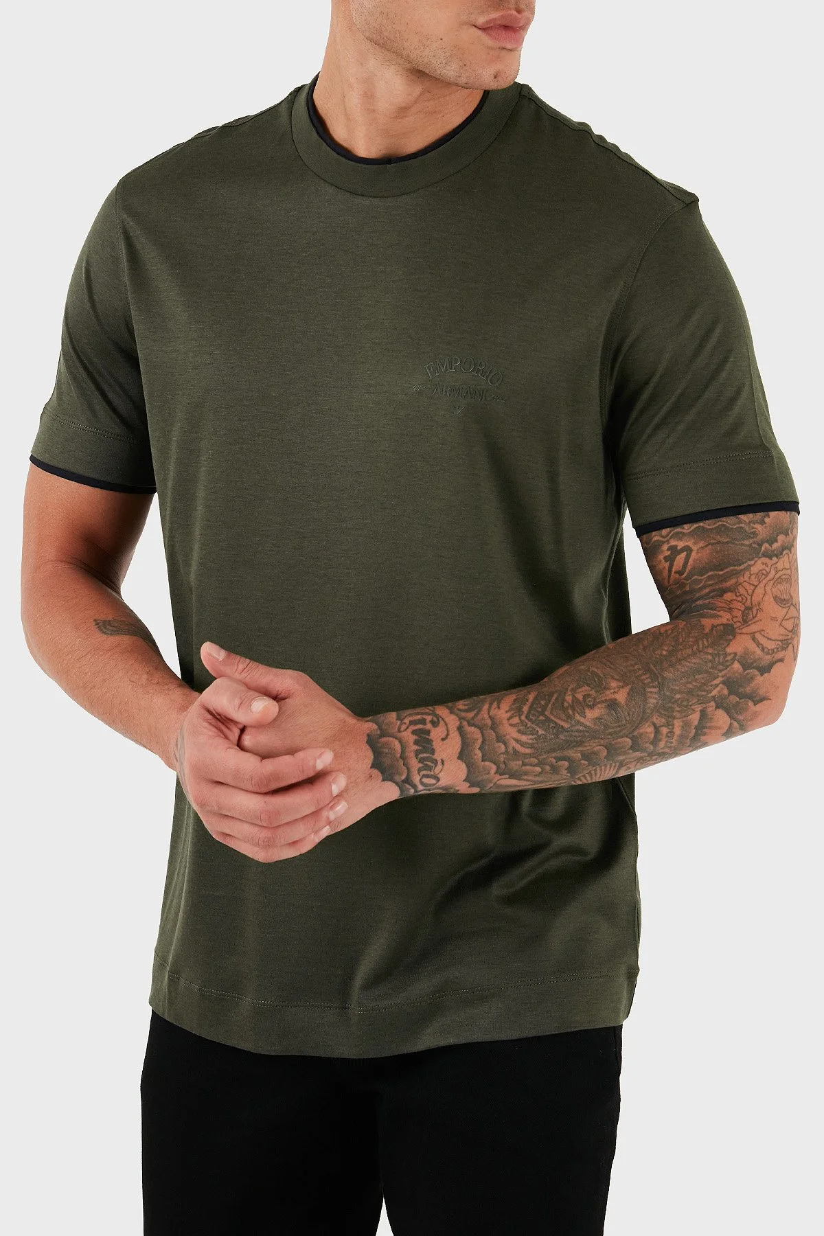 Emporio Armani Logolu Pamuklu Regular Fit Bisiklet Yaka Erkek T Shirt EM002939 AF18312 U8120 HAKİ - 5